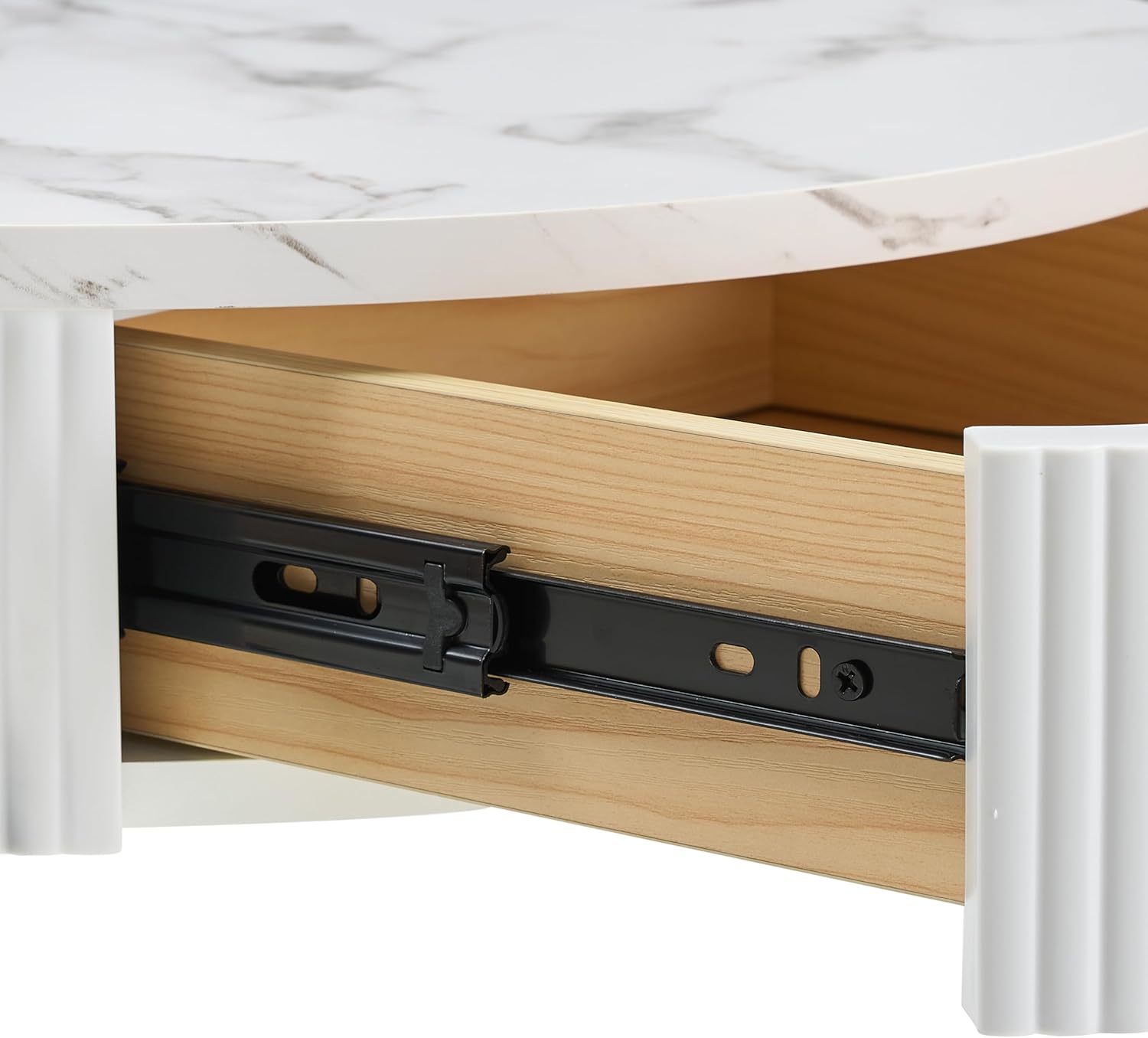 Ginhow Stolik kawowy, okrągły, biały i złoty, 2-częściowy zestaw, stolik kawowy o wyglądzie marmuru, okrągły stolik kawowy z 1 szufladą, nowoczesny stolik pomocniczy, złoty, okrągły, Ø 70 x wys. 45