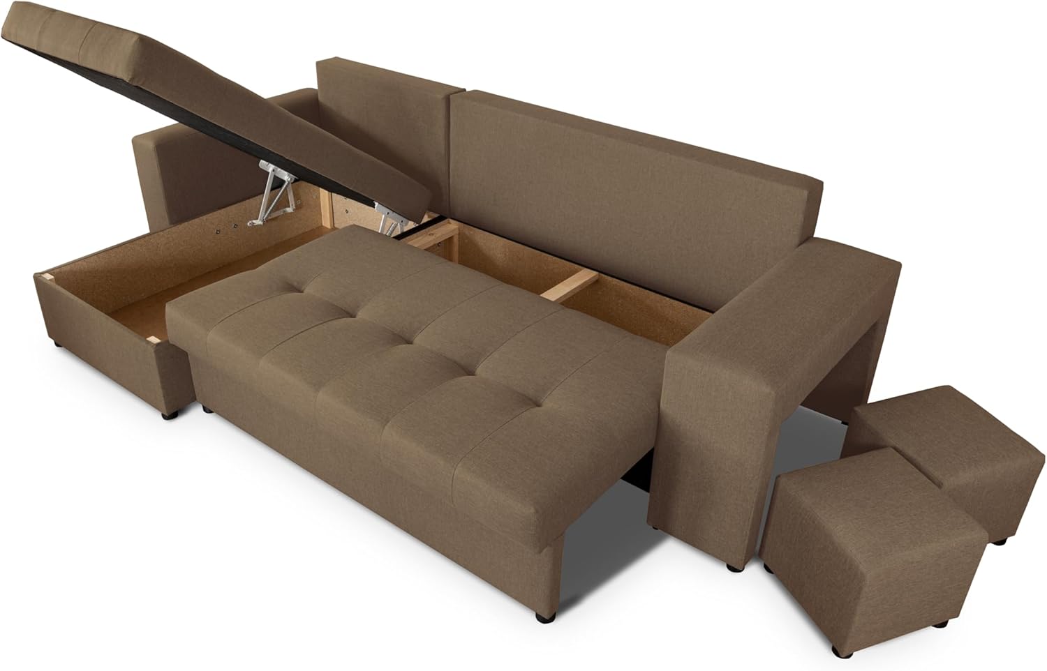 NAWSTOL - Sofa narożna Leon z funkcją spania i skrzynią na pościel – nowoczesna sofa do salonu – możliwość montażu z lewej lub prawej strony (szara + biała sztuczna skóra)