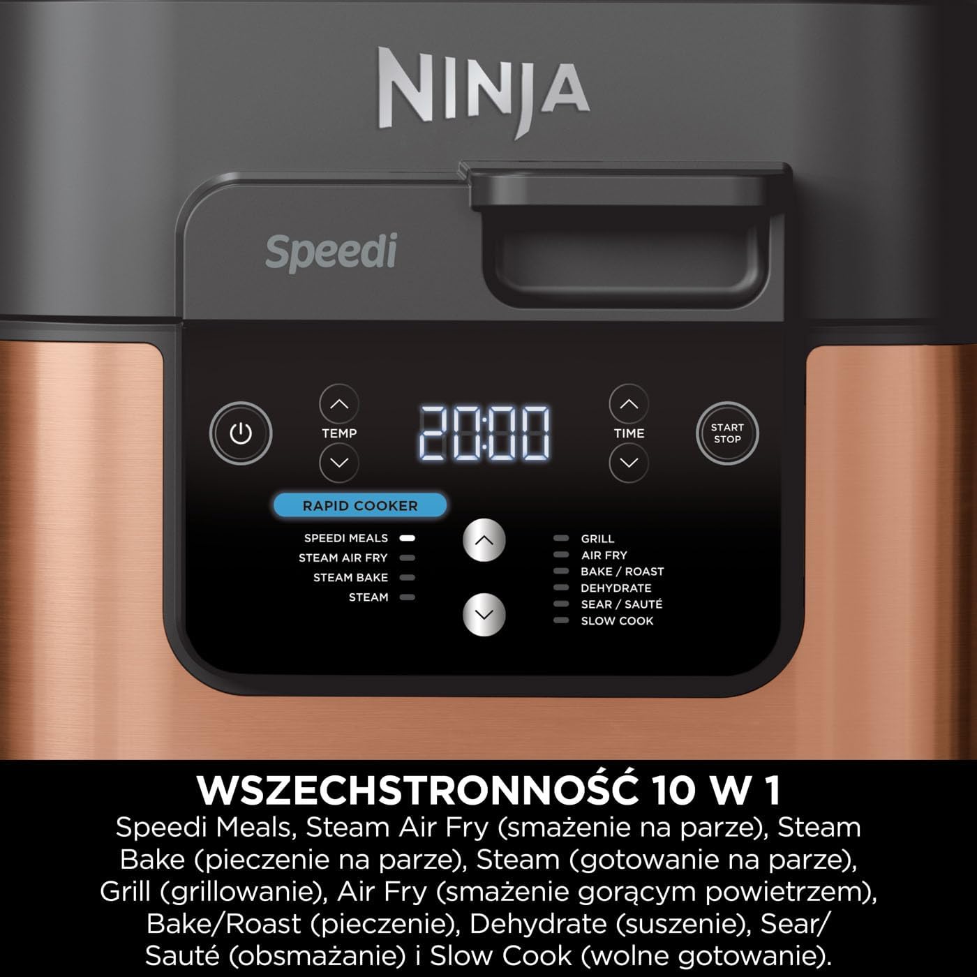 Ninja Combi 12-w-1 Multi-Cooker, kuchenka wielofunkcyjna, piekarnik i frytownica, 12 funkcji, przygotuj posiłki rodzinne w 15 minut, zawiera blachę do pieczenia, patelnię i przepisy, szary, SFP700EU