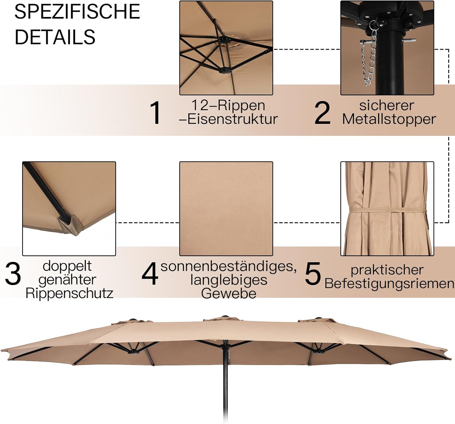COSTWAY Parasol przeciwsłoneczny, prostokątny, 300 x 300 cm, duży parasol przeciwsłoneczny z korbą, parasol ogrodowy, odchylany o 360°, parasol tarasowy, do ogrodu, na taras, balkon (czarny)