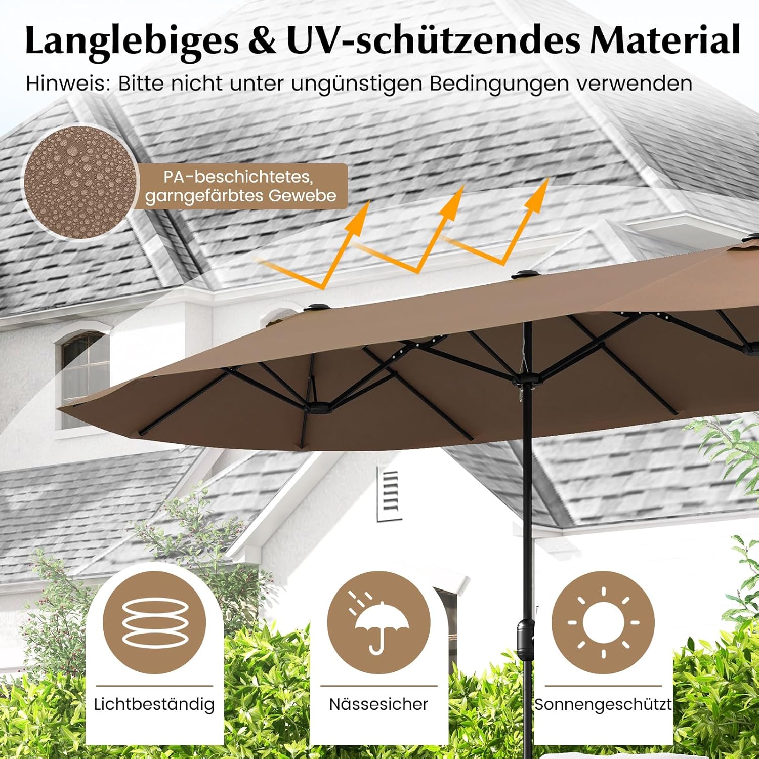 COSTWAY Parasol przeciwsłoneczny, prostokątny, 300 x 300 cm, duży parasol przeciwsłoneczny z korbą, parasol ogrodowy, odchylany o 360°, parasol tarasowy, do ogrodu, na taras, balkon (czarny)