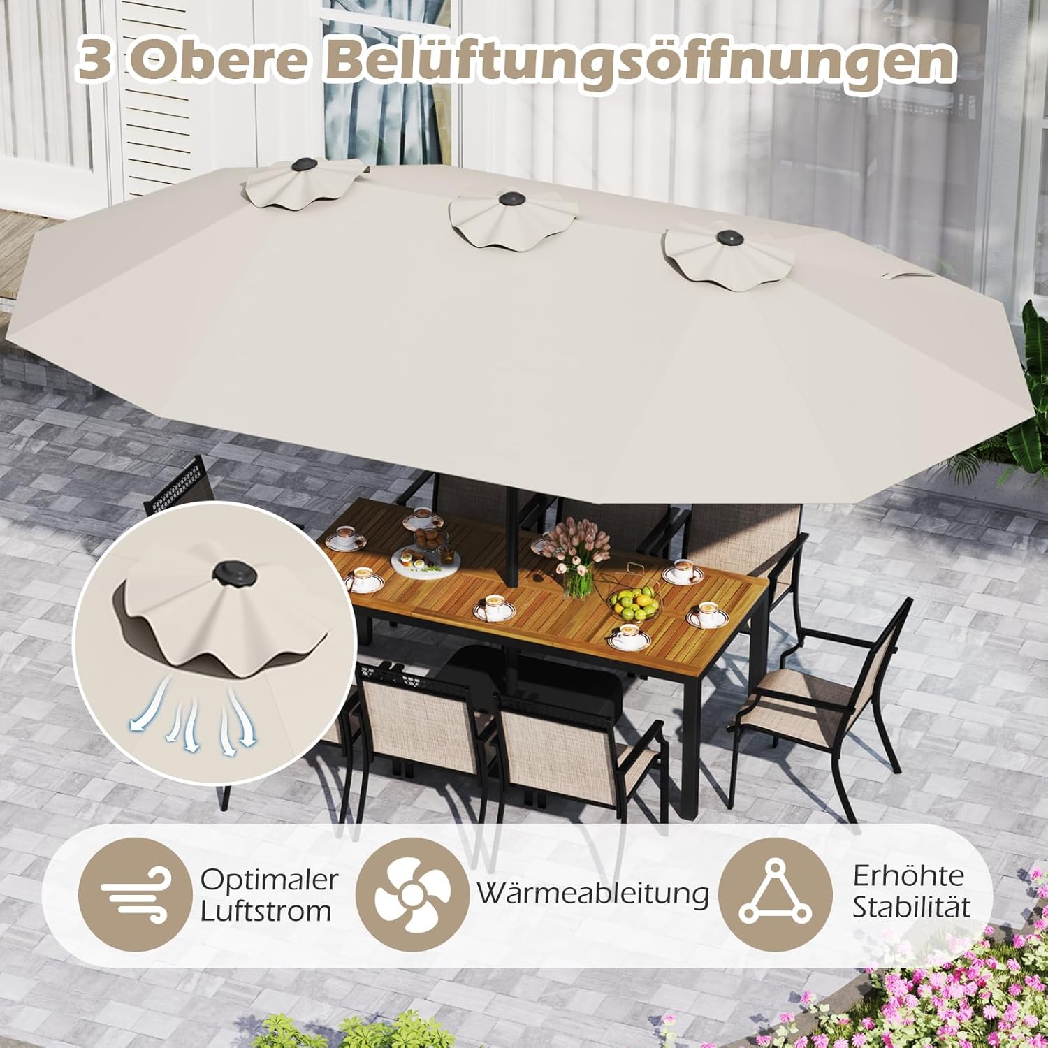 COSTWAY Parasol przeciwsłoneczny, prostokątny, 300 x 300 cm, duży parasol przeciwsłoneczny z korbą, parasol ogrodowy, odchylany o 360°, parasol tarasowy, do ogrodu, na taras, balkon (czarny)