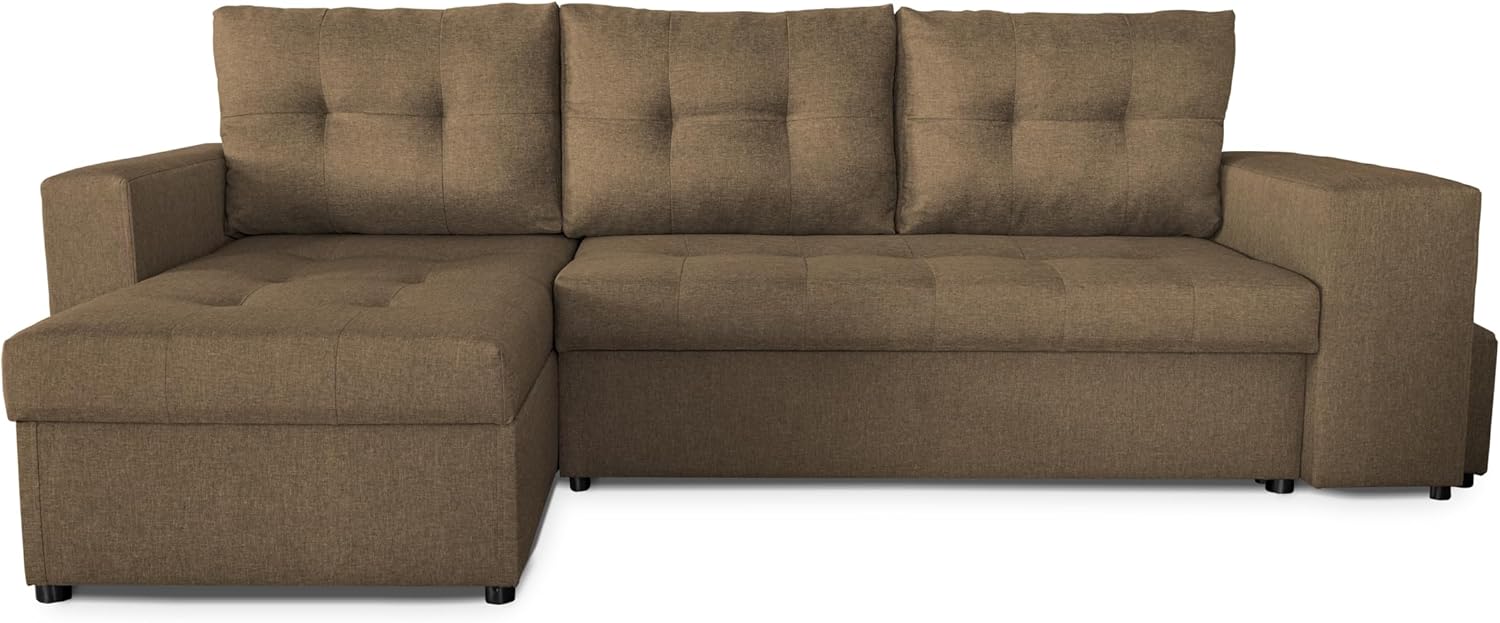 NAWSTOL - Sofa narożna Leon z funkcją spania i skrzynią na pościel – nowoczesna sofa do salonu – możliwość montażu z lewej lub prawej strony (szara + biała sztuczna skóra)