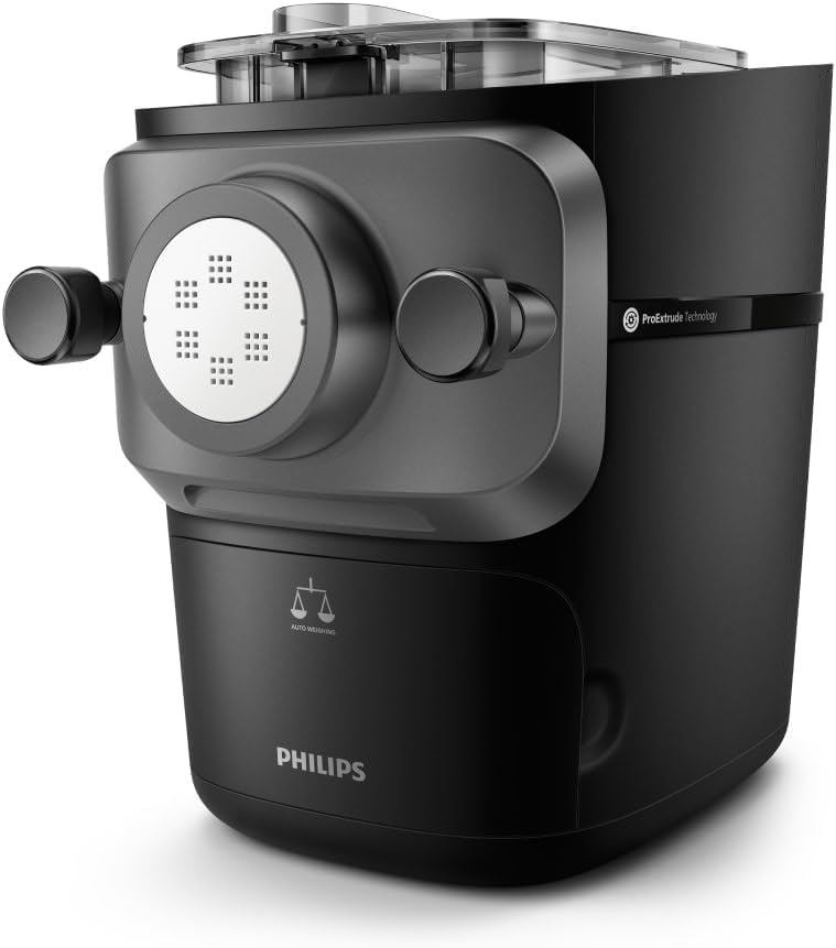 Philips Seria 7000 Urządzenie do wyrobu makaronu - Technologia ProExtrude, Automatyczne ważenie, 8 tarczy formujących, Idealne ciasto, Łatwe czyszczenie, Czarny (HR2665/93)