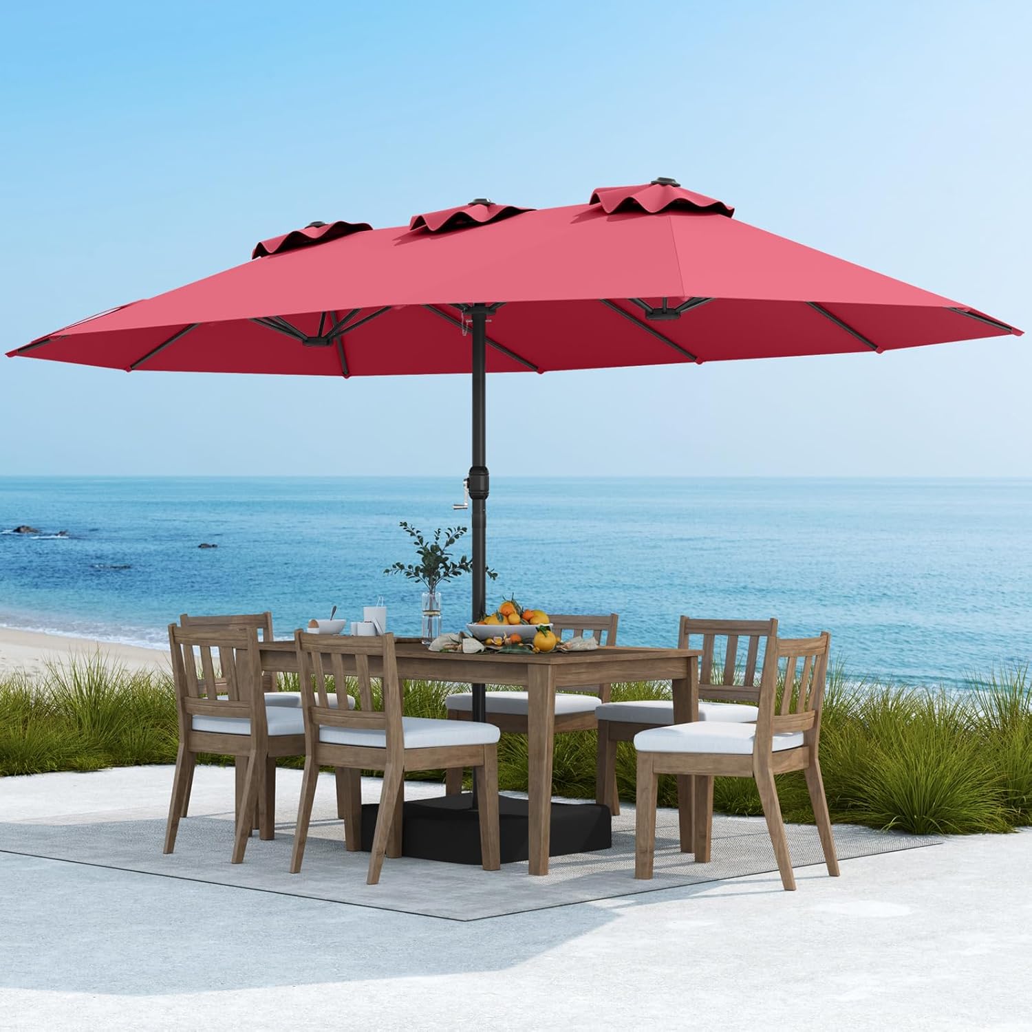 COSTWAY Parasol przeciwsłoneczny, prostokątny, 300 x 300 cm, duży parasol przeciwsłoneczny z korbą, parasol ogrodowy, odchylany o 360°, parasol tarasowy, do ogrodu, na taras, balkon (czarny)