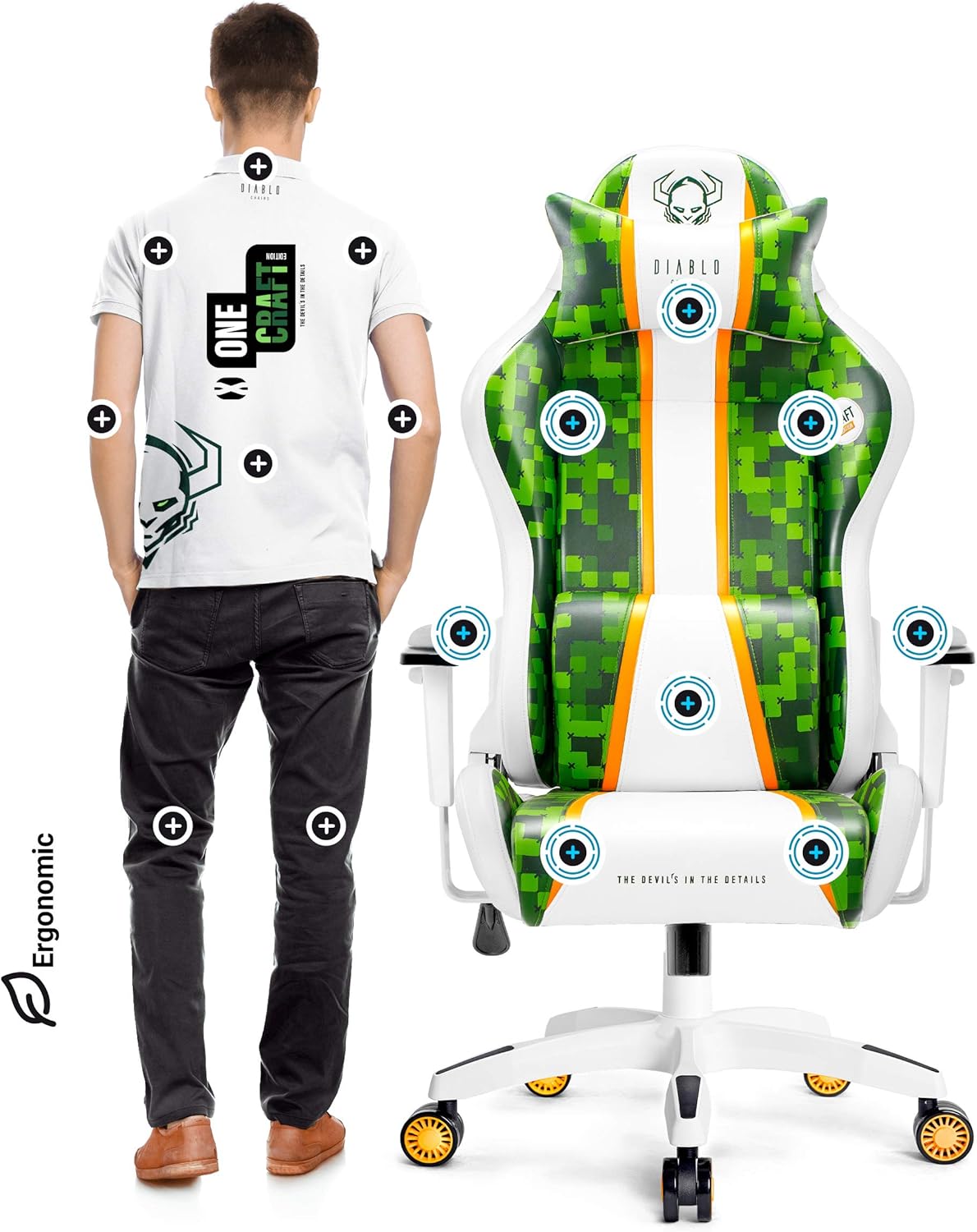 Diablo X-One 2.0 Fotel Gamingowy Krzesło Biurowe Dla Gracza Obrotowy Regulowane Podłokietniki Ekoskóra Ergonomiczny Design Funkcja Bujania Poduszka Pod Kark i Lędźwie (Candy Rose, Normal)