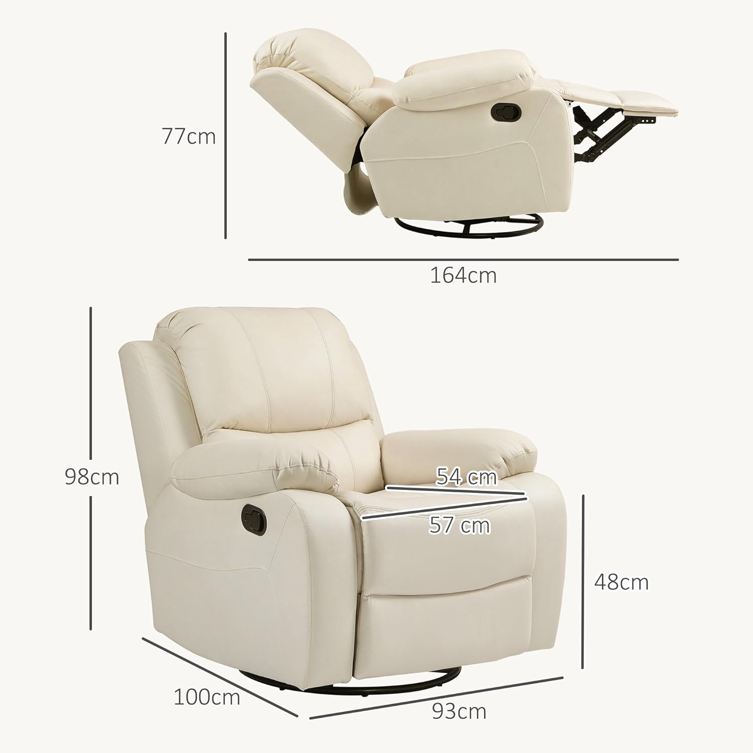 HOMCOM fotel rozkładany 135°, obrotowy fotel TV z podnóżkiem do sypialni w salonie, ładowność do 150 kg poliester zielony