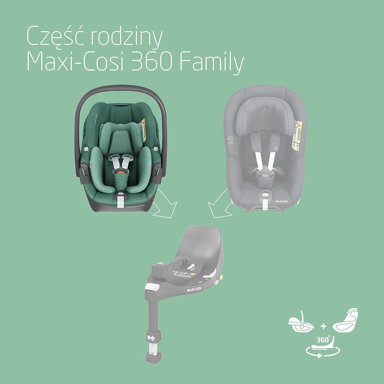 Maxi-Cosi Pearl 360 dla niemowlaka i-Size, Fotelik samochodowy obrotowy 360, od 3 miesięcy do 4 lat (61–105 cm), Obracanie jedną ręką, ClimaFlow, Uprząż z systemem Easy-In, G-CELL, Authentic Graphite