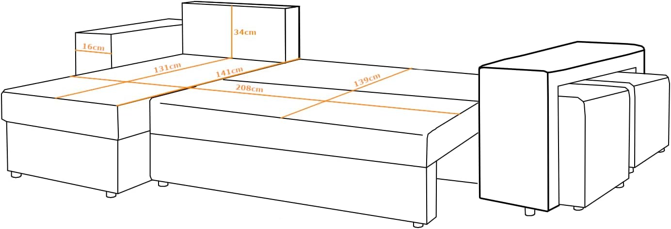 NAWSTOL - Sofa narożna Leon z funkcją spania i skrzynią na pościel – nowoczesna sofa do salonu – możliwość montażu z lewej lub prawej strony (szara + biała sztuczna skóra)