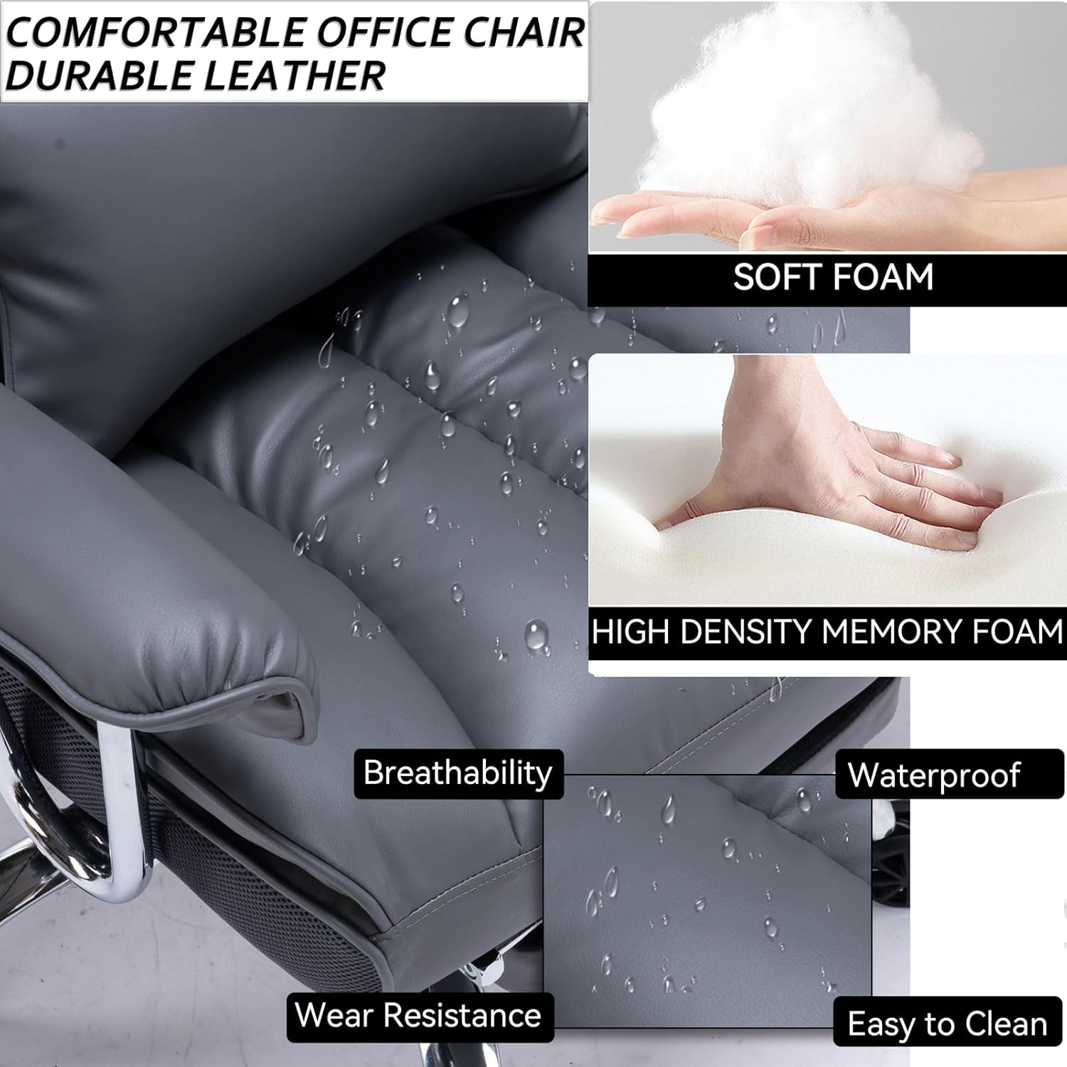 Efomao ergonomiczny fotel biurowy, krzesło kierownicze z PU skóry, fotel biurowy do 200 kg z podnóżkiem i podpórką lędźwiową, regulowane krzesło z wysokim oparciem