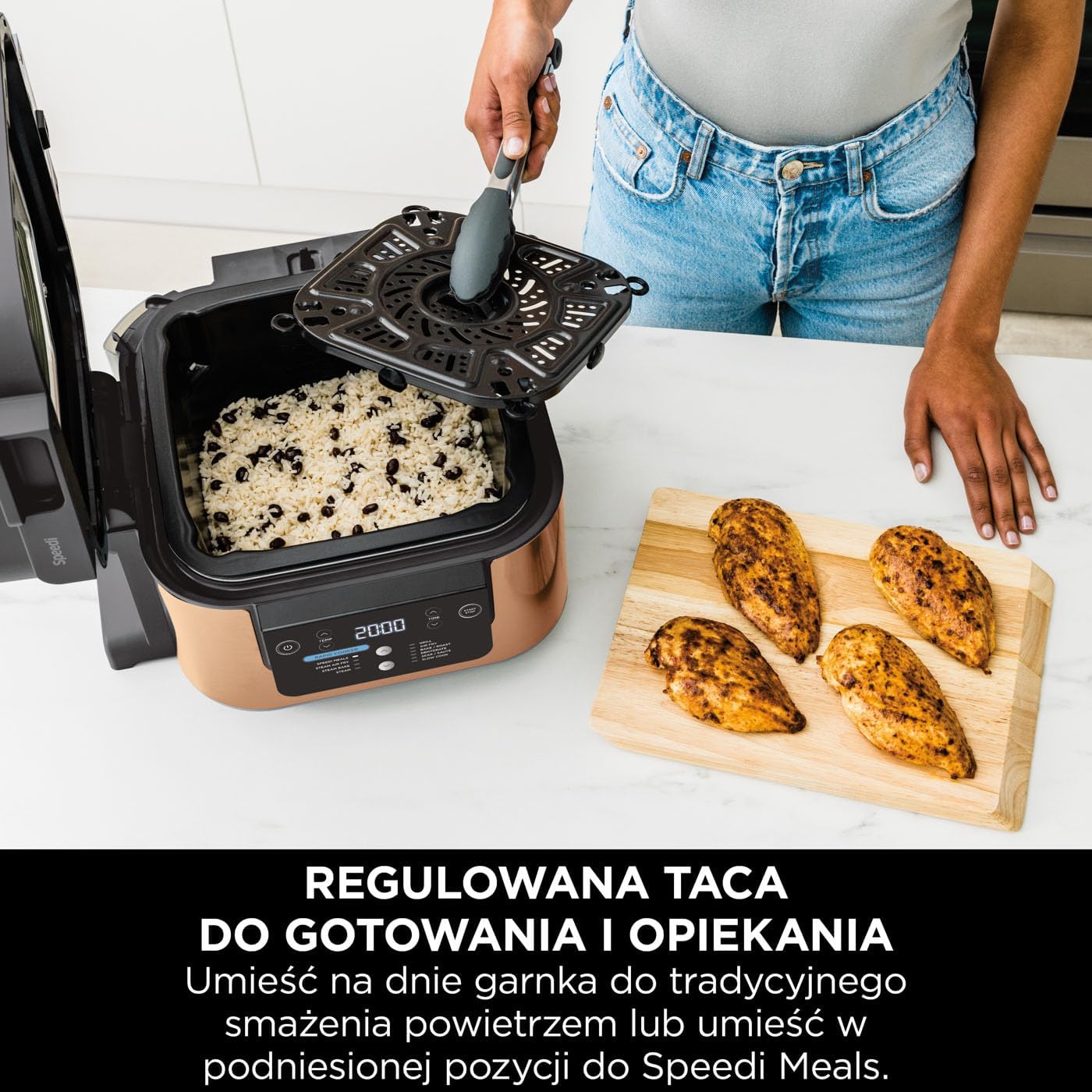 Ninja Combi 12-w-1 Multi-Cooker, kuchenka wielofunkcyjna, piekarnik i frytownica, 12 funkcji, przygotuj posiłki rodzinne w 15 minut, zawiera blachę do pieczenia, patelnię i przepisy, szary, SFP700EU