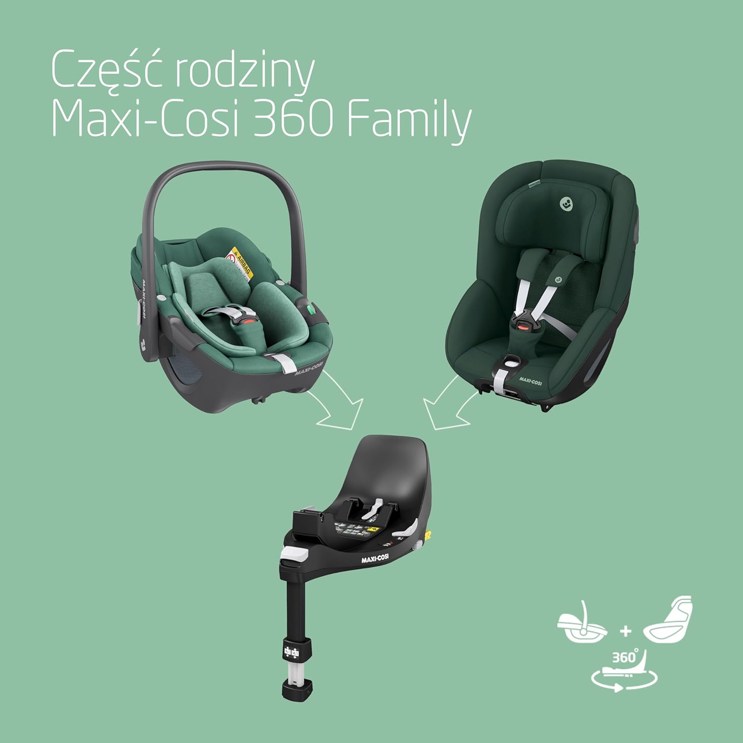 Maxi-Cosi Pearl 360 dla niemowlaka i-Size, Fotelik samochodowy obrotowy 360, od 3 miesięcy do 4 lat (61–105 cm), Obracanie jedną ręką, ClimaFlow, Uprząż z systemem Easy-In, G-CELL, Authentic Graphite
