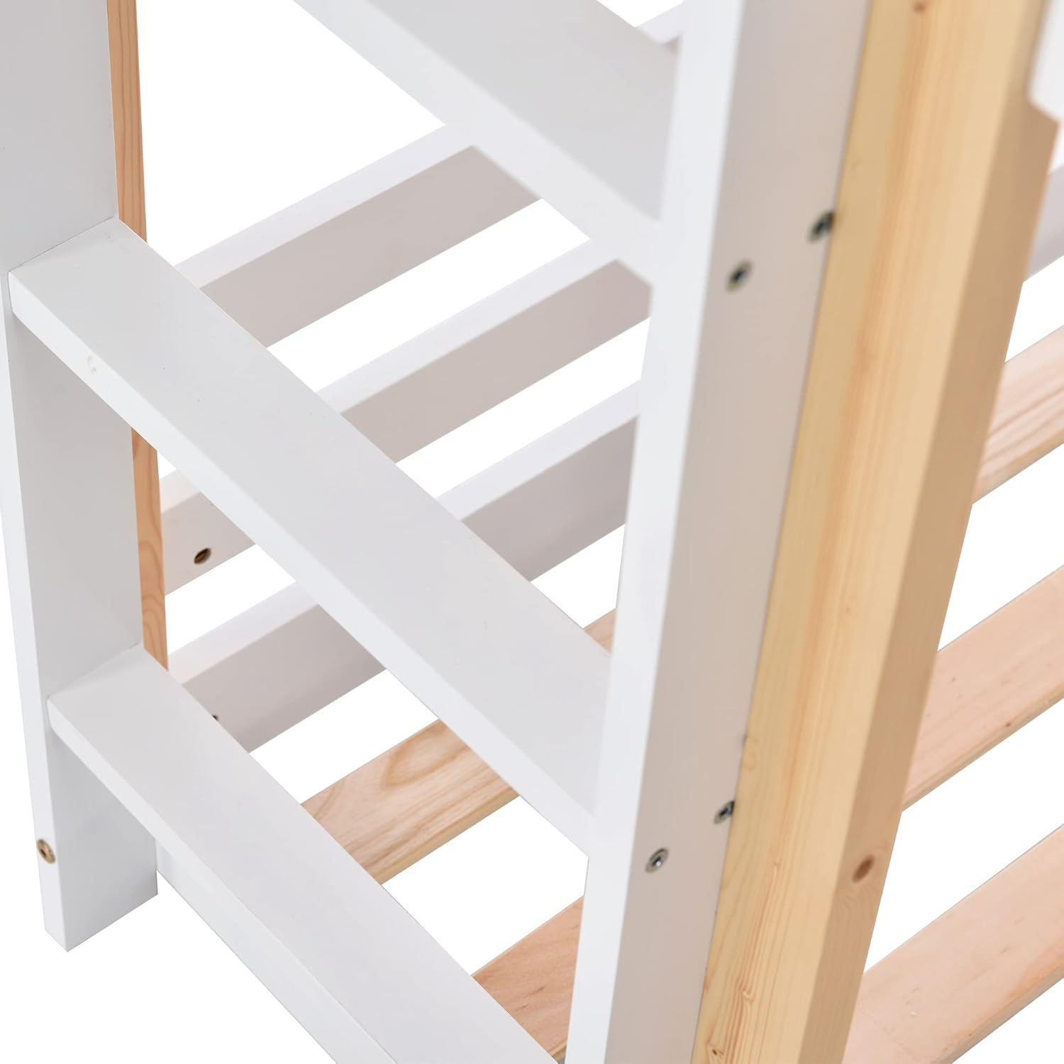 Dolamaní Łóżko domowe 90 x 200 cm ze schodami, łóżko piętrowe 90 x 200 cm, łóżko piętrowe z szufladą i zabezpieczeniem przed wypadnięciem, łóżko pojedyncze dla dzieci, 2 stelaże z listew, kolor