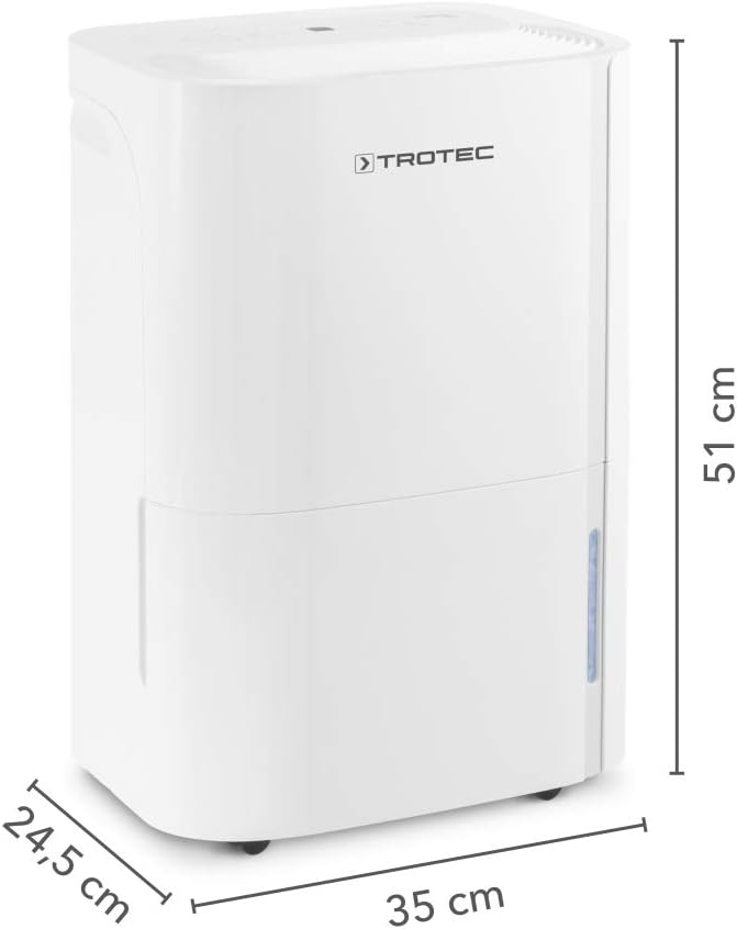 TROTEC Osuszacz powietrza elektryczny TTK 66 E – wydajność 24 L/dzień – powierzchnia 50 m² / 125 m³ – funkcja automatycznego wyłączania - do mieszkań i sypialni