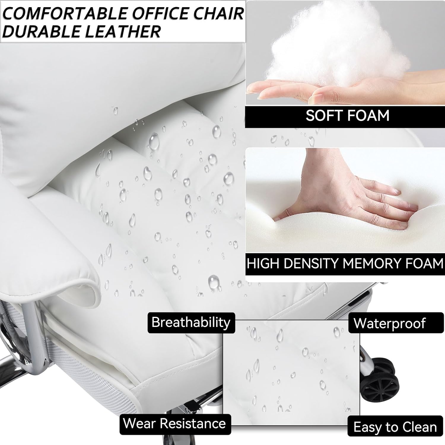 Efomao ergonomiczny fotel biurowy, krzesło kierownicze z PU skóry, fotel biurowy do 200 kg z podnóżkiem i podpórką lędźwiową, regulowane krzesło z wysokim oparciem