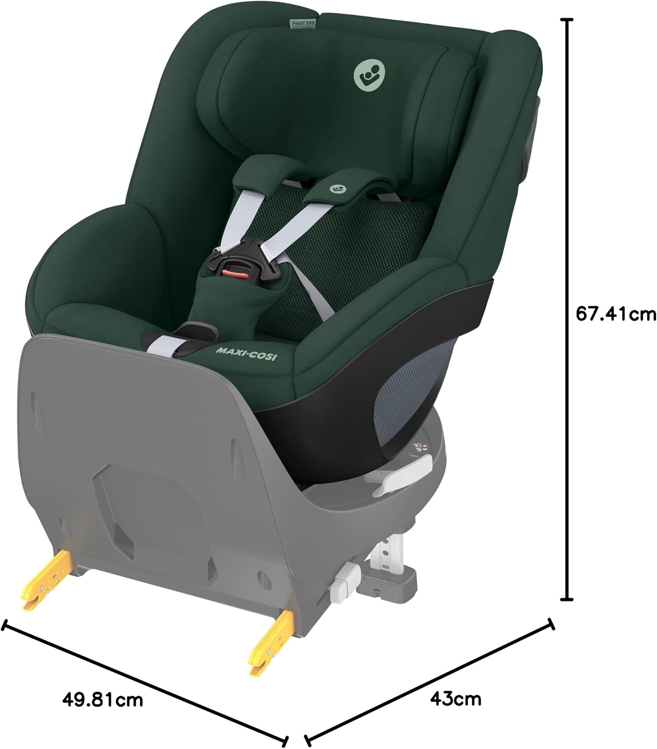 Maxi-Cosi Pearl 360 dla niemowlaka i-Size, Fotelik samochodowy obrotowy 360, od 3 miesięcy do 4 lat (61–105 cm), Obracanie jedną ręką, ClimaFlow, Uprząż z systemem Easy-In, G-CELL, Authentic Graphite