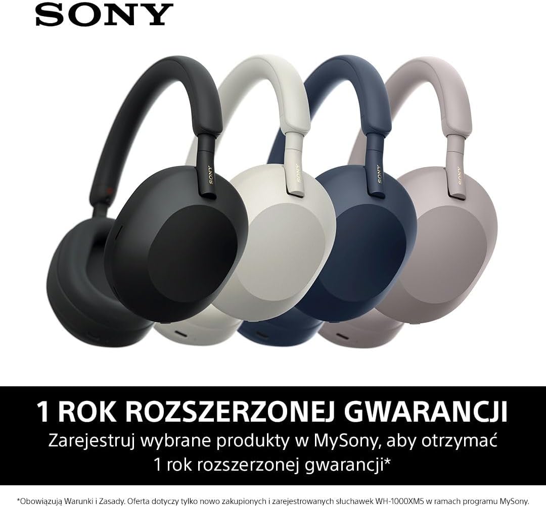 Sony WH-1000XM5 ANC Bezprzewodowe Słuchawki Nausze Z Redukcją Hałasu, Bluetooth, Clear Call Quality, Hi-Res, Do 30H Baterii, Szybkie Ładowanie, Alexa And Google Assistant, Ios And Android - Czarne