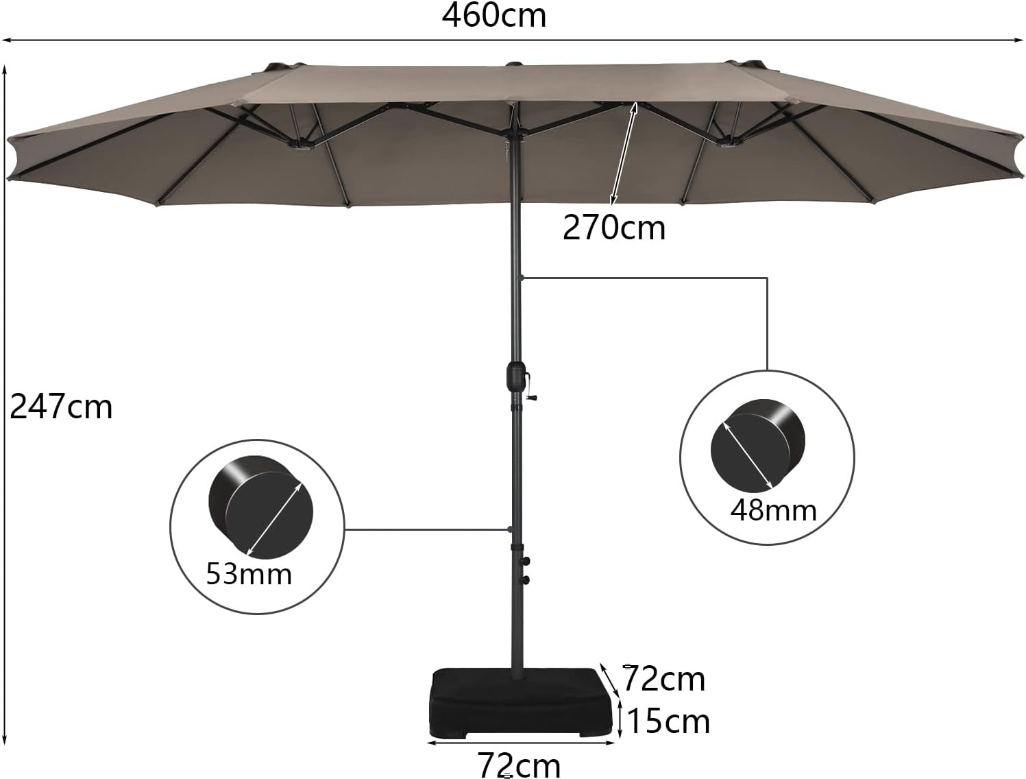 COSTWAY Parasol przeciwsłoneczny, prostokątny, 300 x 300 cm, duży parasol przeciwsłoneczny z korbą, parasol ogrodowy, odchylany o 360°, parasol tarasowy, do ogrodu, na taras, balkon (czarny)