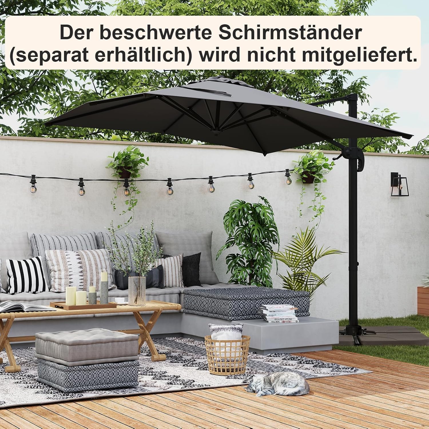 COSTWAY Parasol przeciwsłoneczny, prostokątny, 300 x 300 cm, duży parasol przeciwsłoneczny z korbą, parasol ogrodowy, odchylany o 360°, parasol tarasowy, do ogrodu, na taras, balkon (czarny)