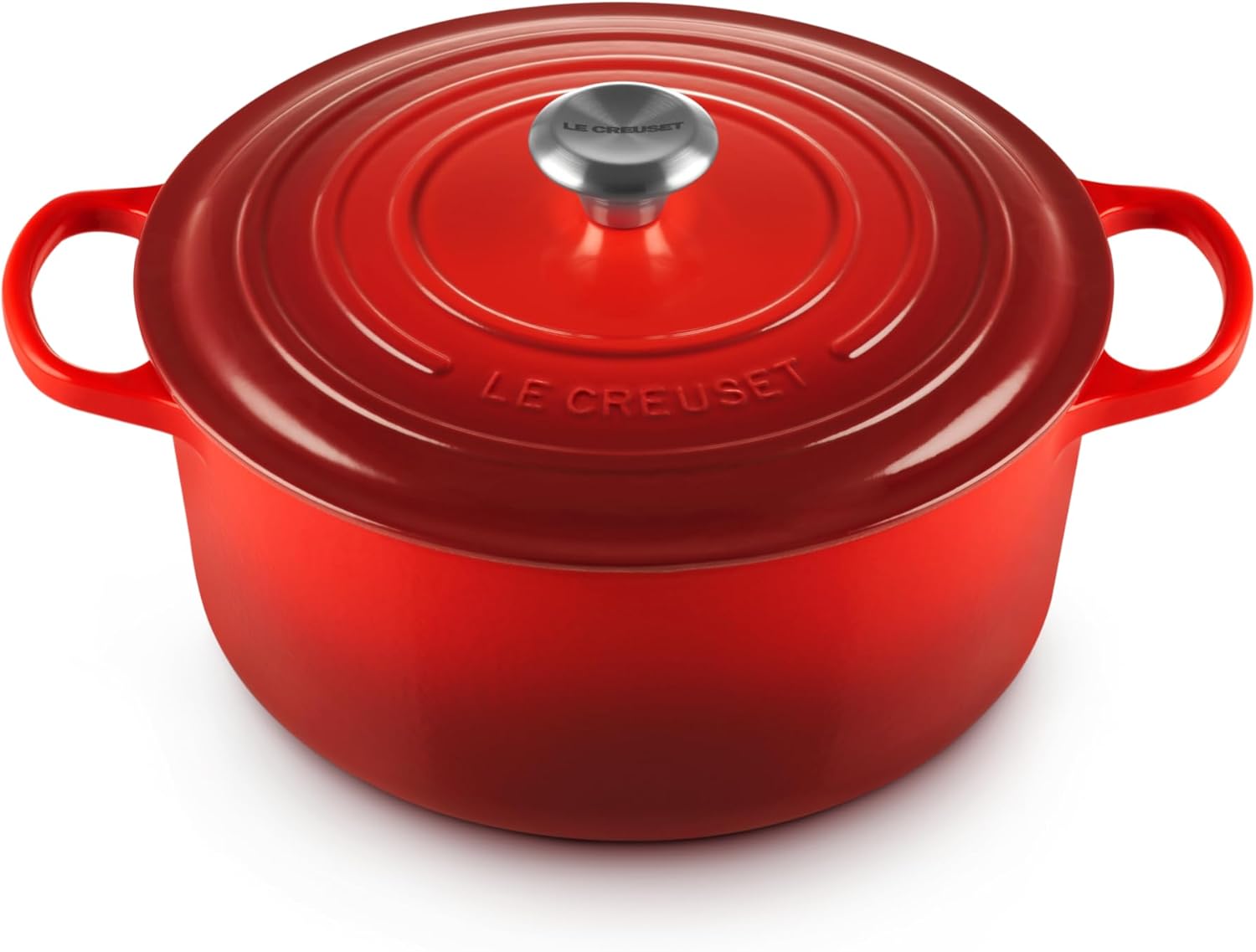 Le Creuset Signature żeliwne naczynie do pieczenia z pokrywką, Ø 26 cm, okrągłe, nadaje się do wszystkich rodzajów kuchenek i kuchenek indukcyjnych, pojemność: 5,3 l, 5,135 kg, kolor czerwony