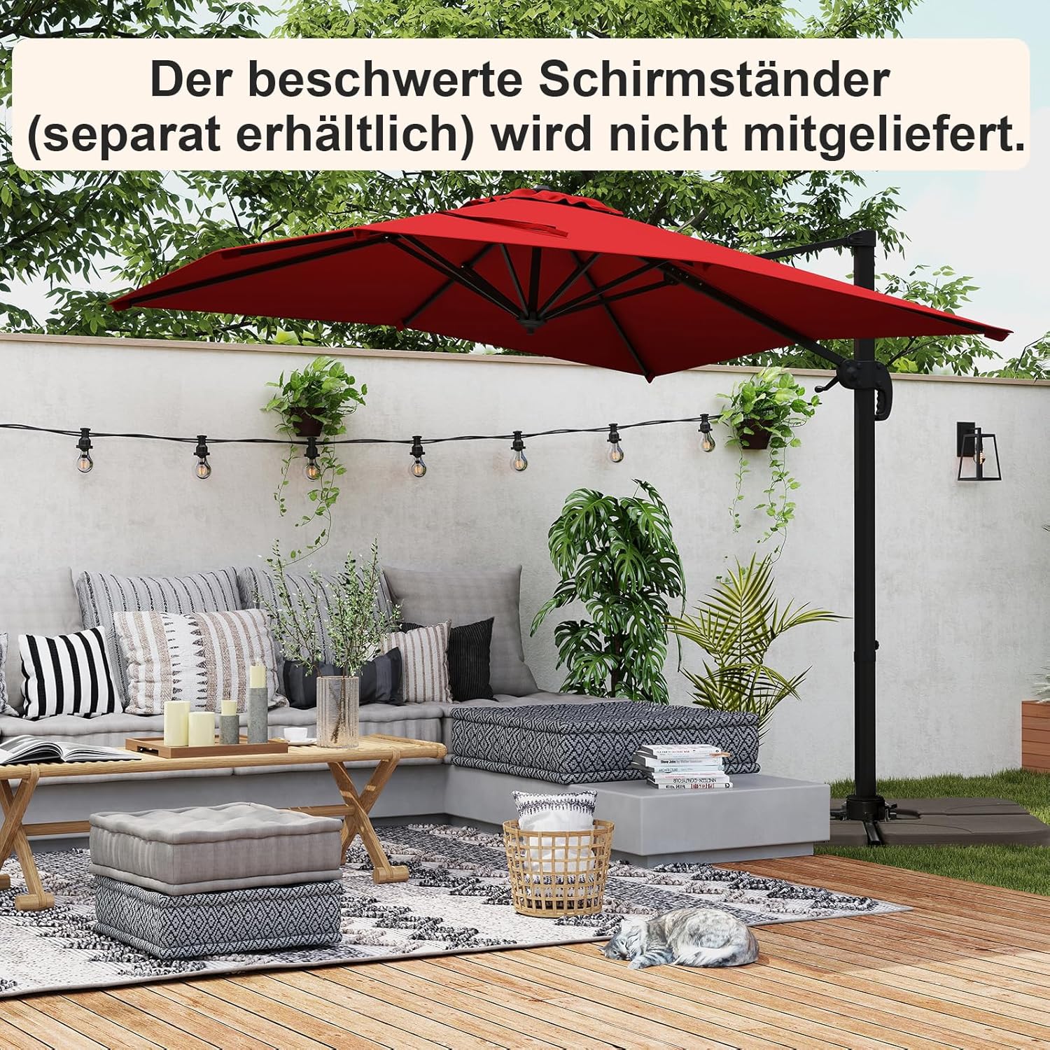 COSTWAY Parasol przeciwsłoneczny, prostokątny, 300 x 300 cm, duży parasol przeciwsłoneczny z korbą, parasol ogrodowy, odchylany o 360°, parasol tarasowy, do ogrodu, na taras, balkon (czarny)