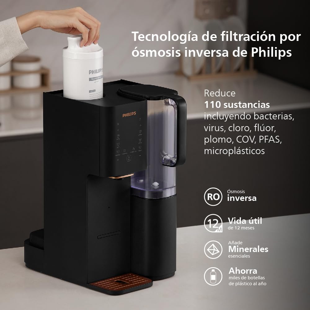 Philips Stacja Wody z Odwróconą Osmozą ADD6920Bk/10, Technologia Aquaporin Inside, Eliminuje do 110 Substancji, Natychmiastowe Podgrzewanie, Roczna Żywotność Filtra