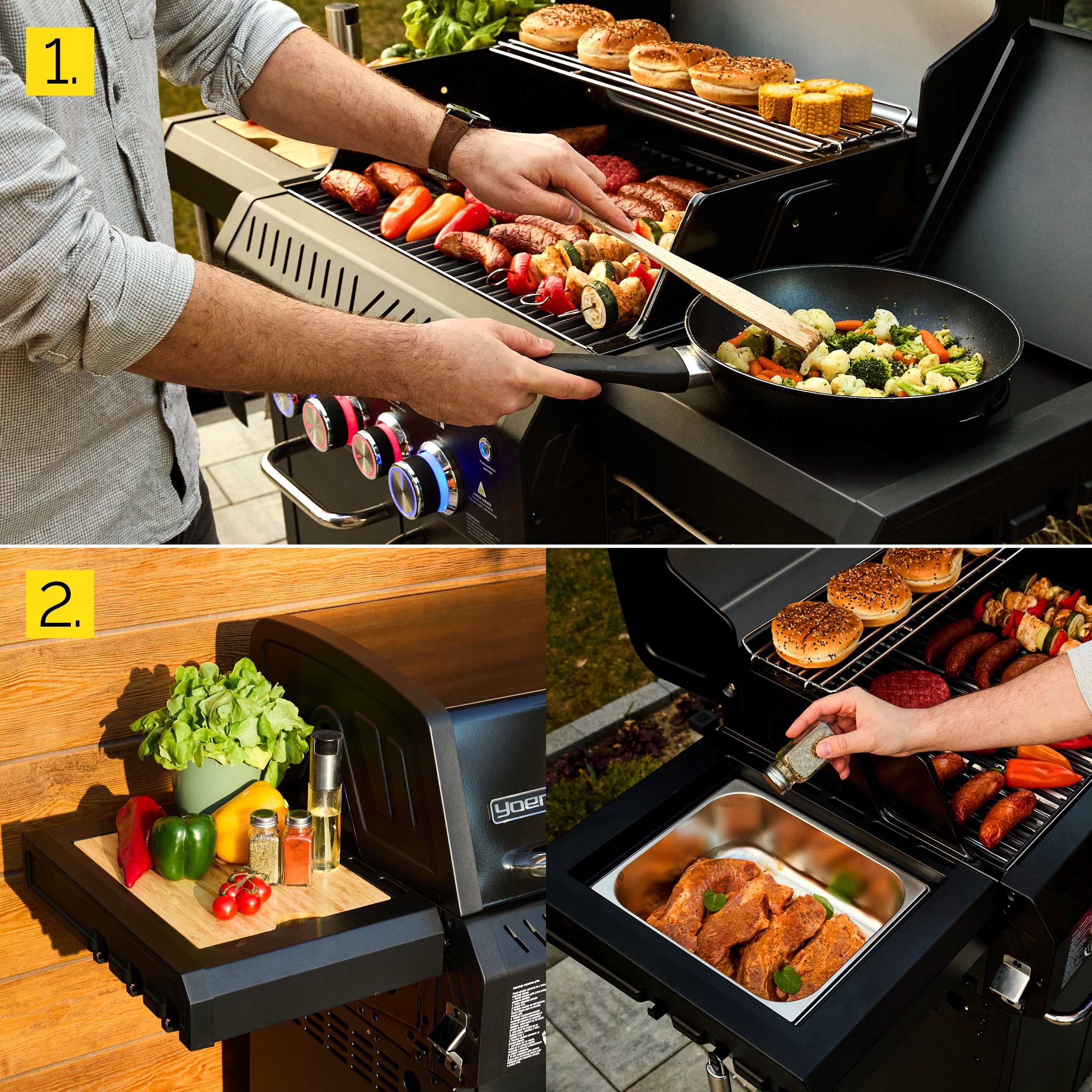 Grill gazowy Ogrodowy ŻELIWNY nierdzewny 3+2 Yoer 17,65 kW +szafka na butlę