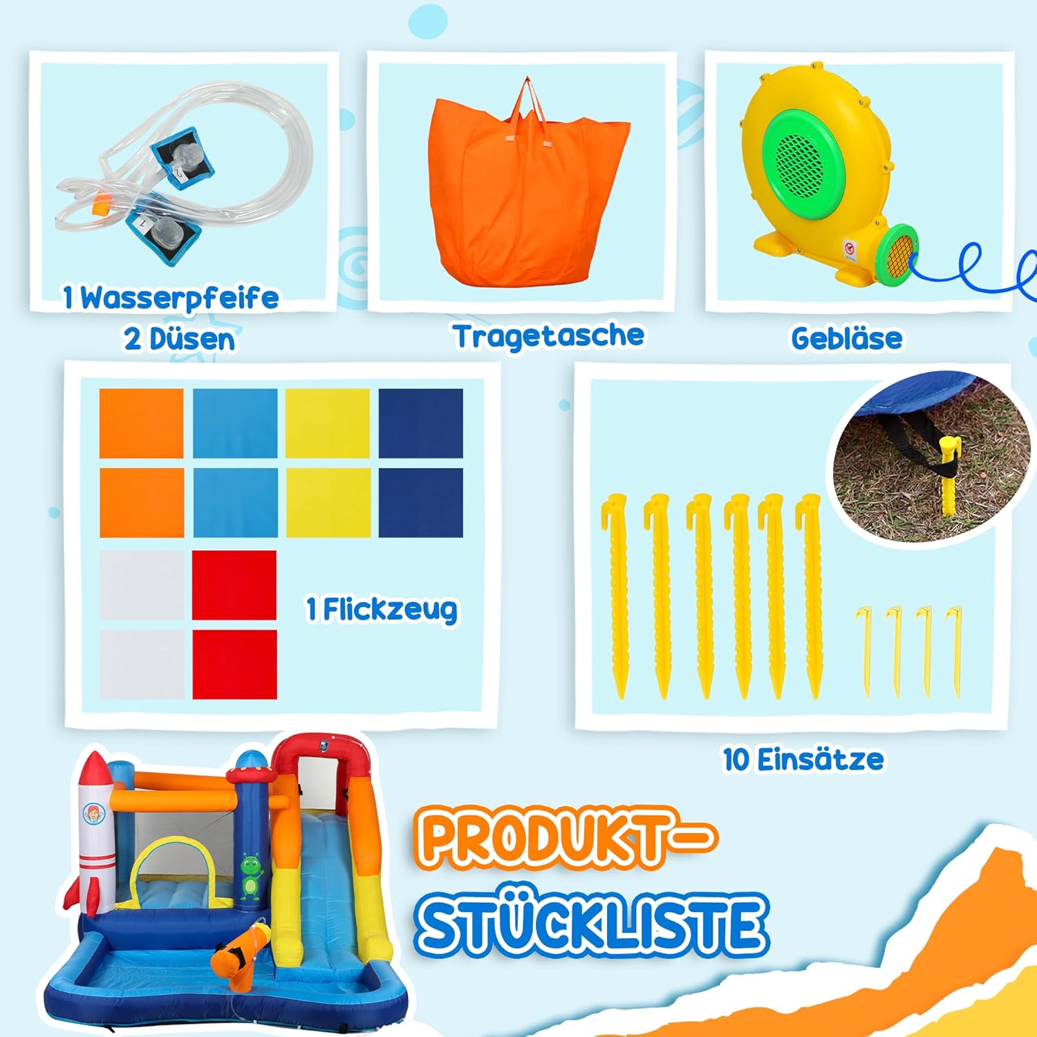 AIYAPLAY Dmuchany zamek z dmuchawą, zjeżdżalnią, brodzikiem, ścianką wspinaczkową, skokiem, armatą wodną, nadmuchiwany zamek z torbą do przenoszenia, do użytku wewnątrz i na zewnątrz, dla dzieci w