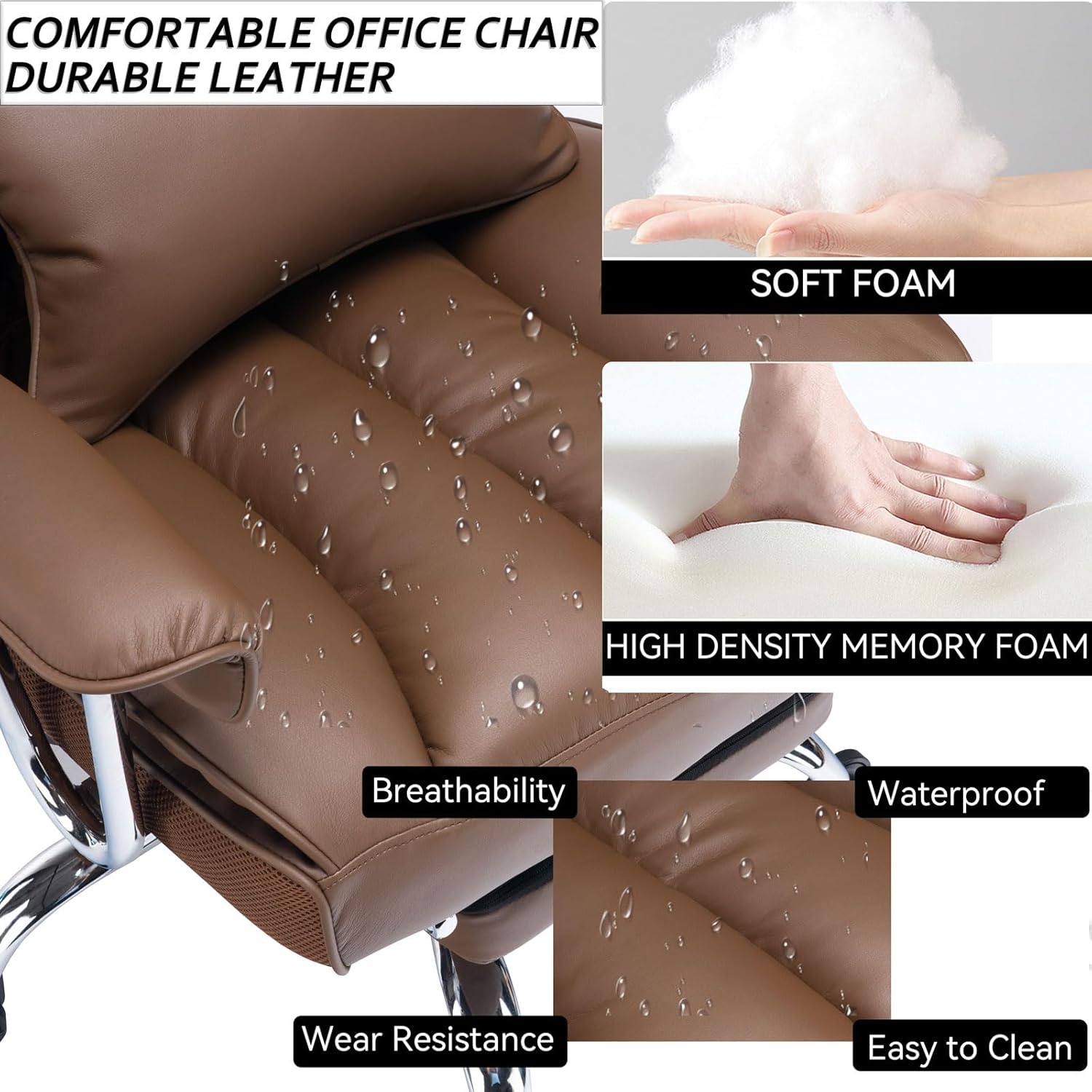 Efomao ergonomiczny fotel biurowy, krzesło kierownicze z PU skóry, fotel biurowy do 200 kg z podnóżkiem i podpórką lędźwiową, regulowane krzesło z wysokim oparciem