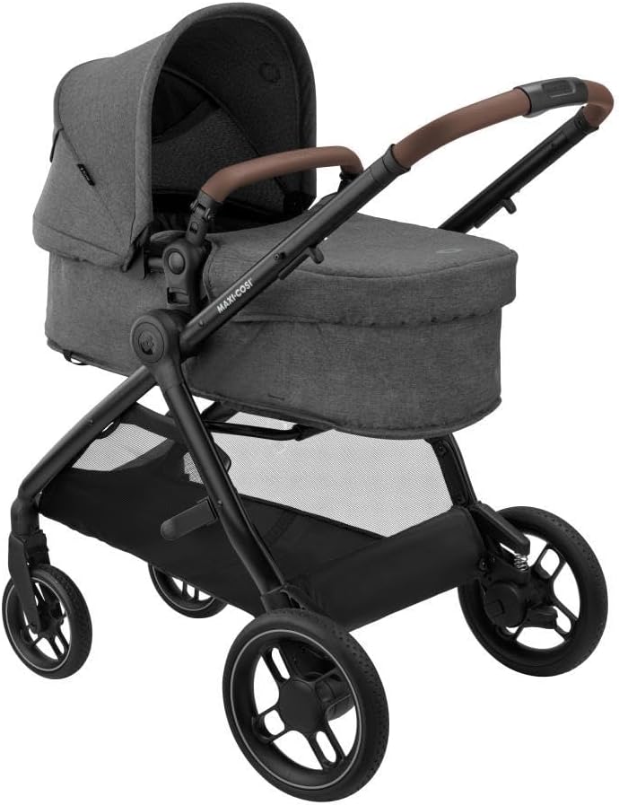 Maxi-Cosi Zelia S Trio Wielofunkcyjny Wózek Dziecięcy 3w1, 0–4 Lata, do 22 kg, Składany, Kompakt i Odchylany Wózek Spacerowy z Fotelik Samochodowy CabrioFix S i-Size i Torbą z Akcesoriami, Szary