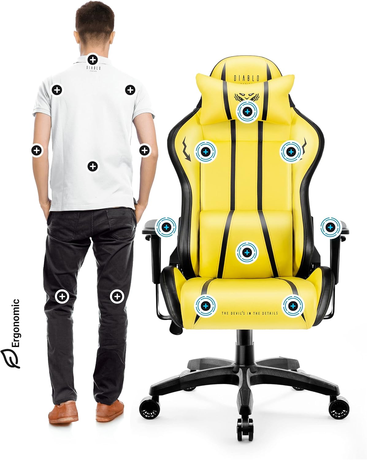 Diablo X-One 2.0 Fotel Gamingowy Krzesło Biurowe Dla Gracza Obrotowy Regulowane Podłokietniki Ekoskóra Ergonomiczny Design Funkcja Bujania Poduszka Pod Kark i Lędźwie (Candy Rose, Normal)