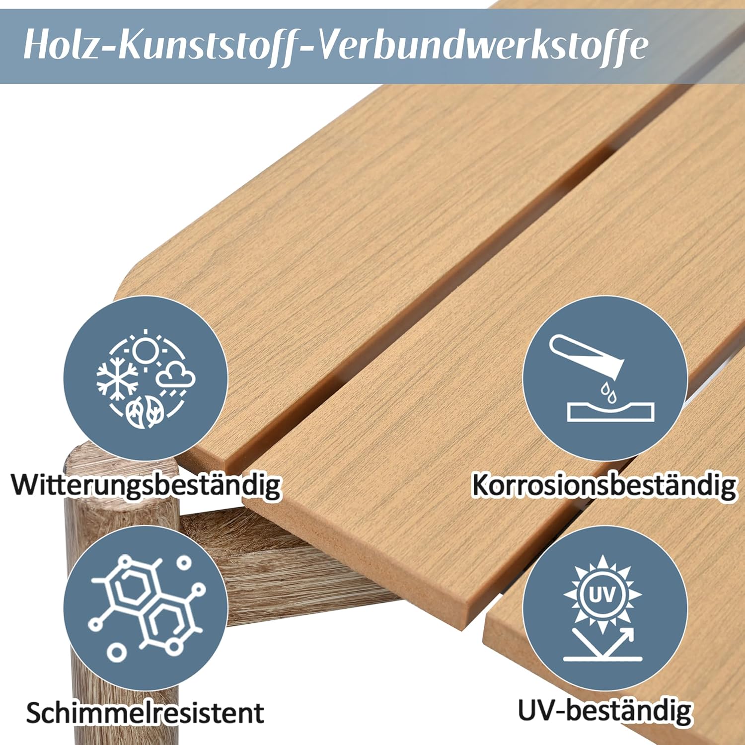 Dolamaní Zestaw mebli wypoczynkowych 0utdoor dla 5 osób, 3-osobowa sofa, 2 fotele i 2 stoliki kawowe, blat stołu z WPC, ze stali, z wygodnymi poduszkami (kolor szary)