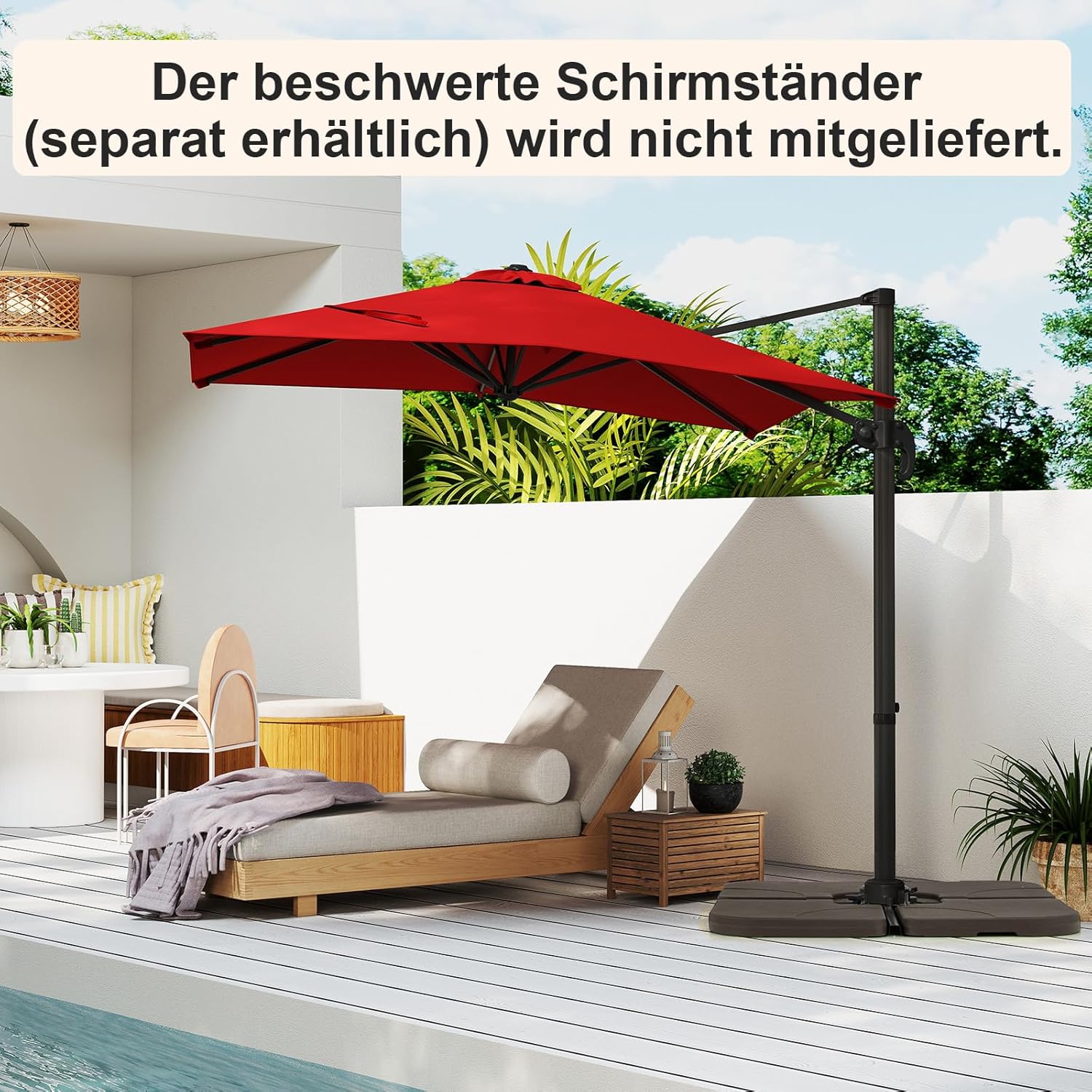 COSTWAY Parasol przeciwsłoneczny, prostokątny, 300 x 300 cm, duży parasol przeciwsłoneczny z korbą, parasol ogrodowy, odchylany o 360°, parasol tarasowy, do ogrodu, na taras, balkon (czarny)