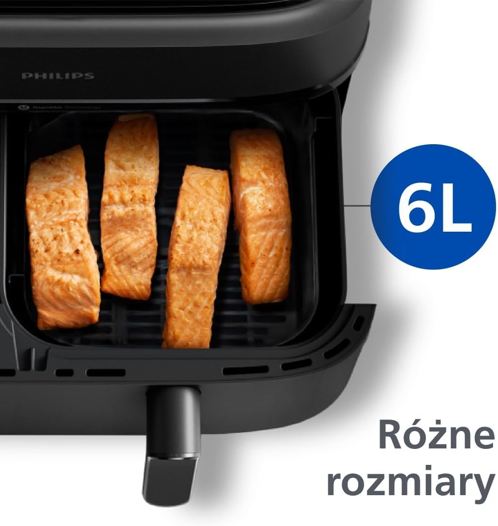 Philips Airfryer 5000 Serii Dual Basket z Technologią Air Steam oraz RapidAir Plus - pojemność 9L, 19 sposobów gotowania, 90% mniej tłuszczu, 2 kosze, czyszczenie parą, akcesoria (NA550/00)
