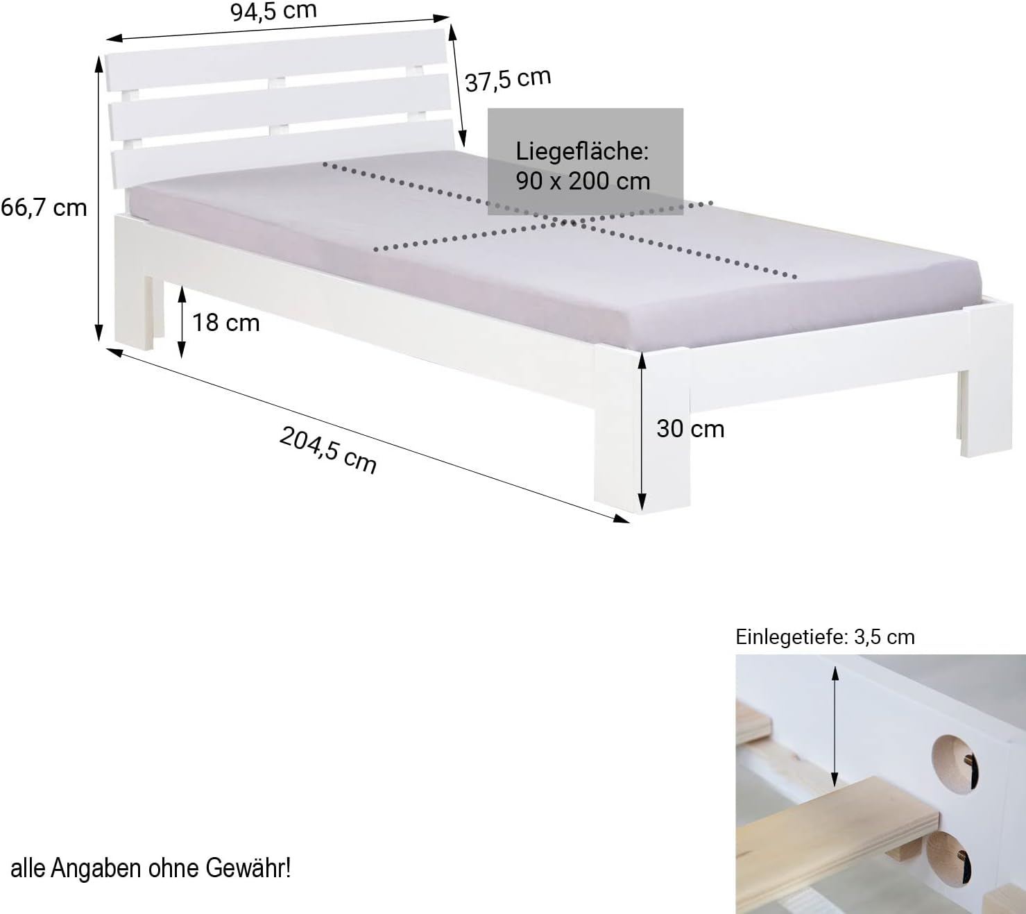 Homestyle4u 1836 Łóżko z litego drewna sosnowego, 180 x 200 cm, z stelażem z białymi listwami, łóżko podwójne 180 x 200 cm