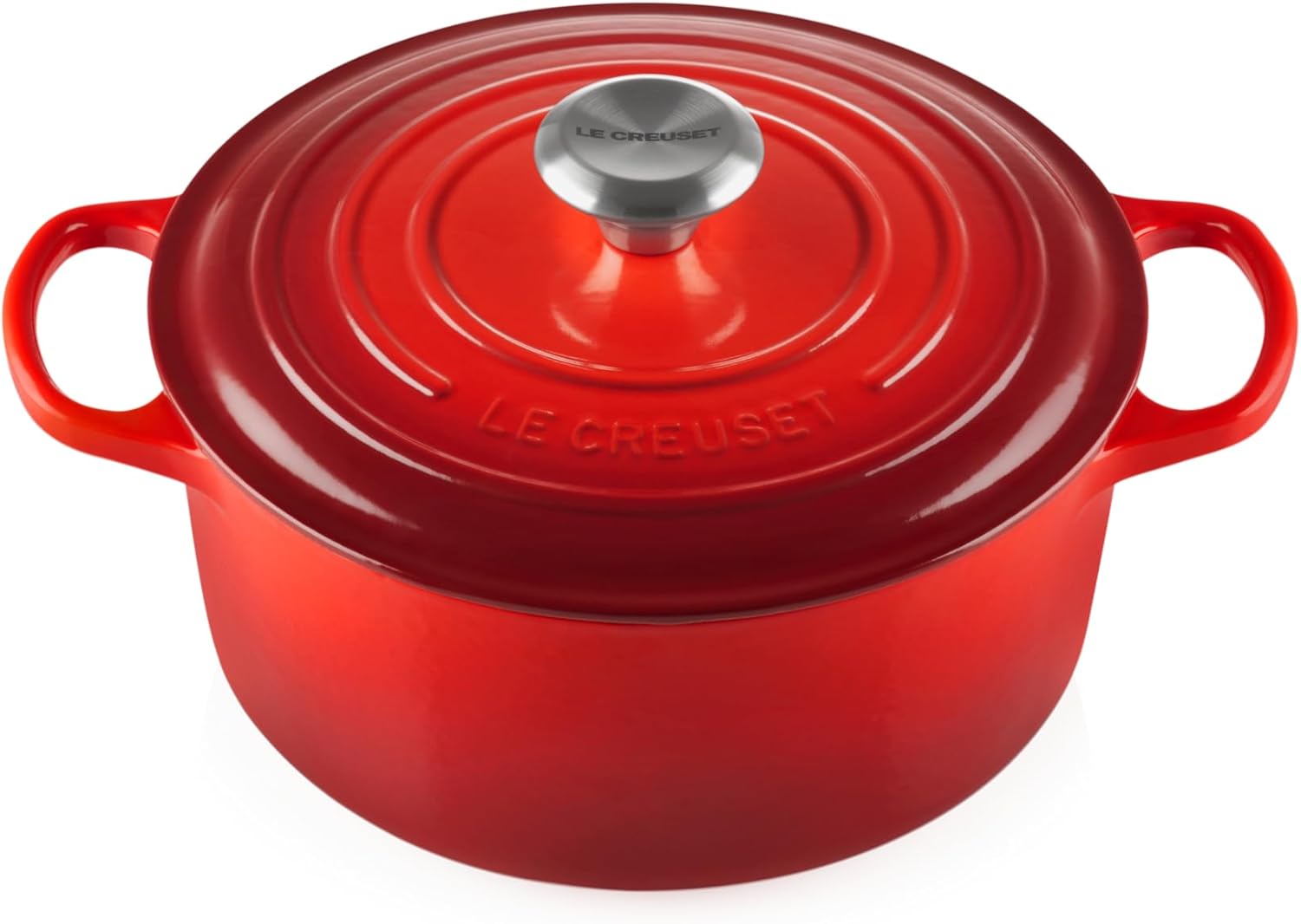 Le Creuset Signature żeliwne naczynie do pieczenia z pokrywką, Ø 26 cm, okrągłe, nadaje się do wszystkich rodzajów kuchenek i kuchenek indukcyjnych, pojemność: 5,3 l, 5,135 kg, kolor czerwony