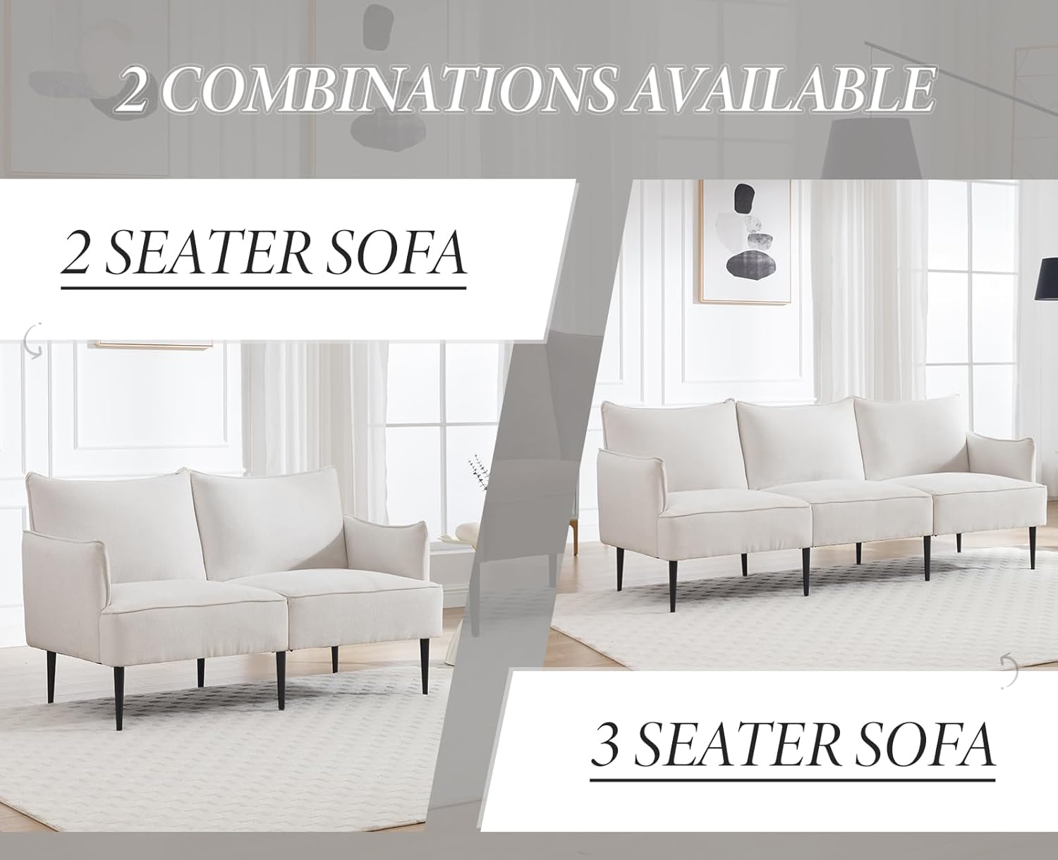 chairus Sofa 2-osobowa do salonu skóra PU segmentowa sofa kanapa tapicerowana sofa kanapa sofa sofa sette (ciemnoszara-2)