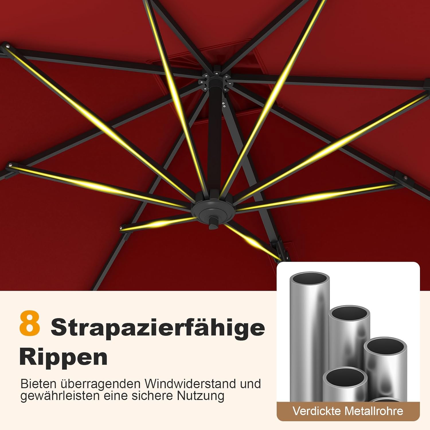 COSTWAY Parasol przeciwsłoneczny, prostokątny, 300 x 300 cm, duży parasol przeciwsłoneczny z korbą, parasol ogrodowy, odchylany o 360°, parasol tarasowy, do ogrodu, na taras, balkon (czarny)