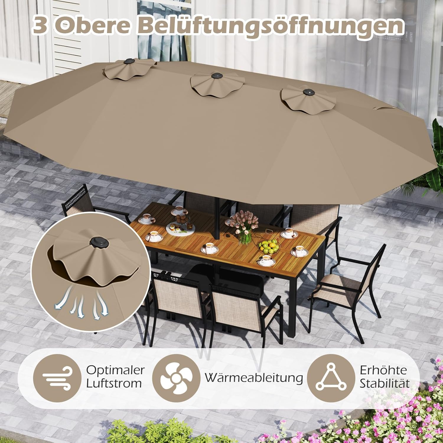 COSTWAY Parasol przeciwsłoneczny, prostokątny, 300 x 300 cm, duży parasol przeciwsłoneczny z korbą, parasol ogrodowy, odchylany o 360°, parasol tarasowy, do ogrodu, na taras, balkon (czarny)