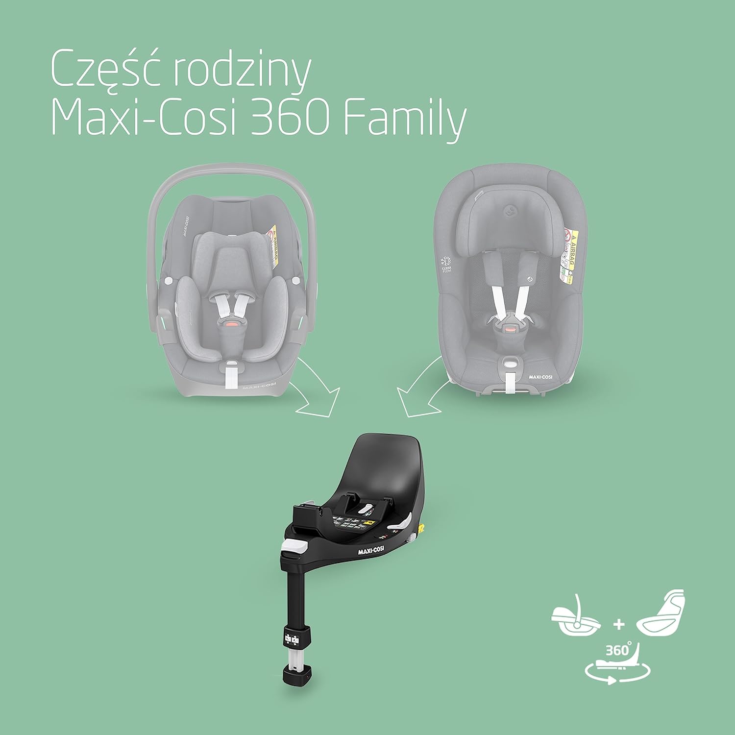 Maxi-Cosi Pearl 360 dla niemowlaka i-Size, Fotelik samochodowy obrotowy 360, od 3 miesięcy do 4 lat (61–105 cm), Obracanie jedną ręką, ClimaFlow, Uprząż z systemem Easy-In, G-CELL, Authentic Graphite