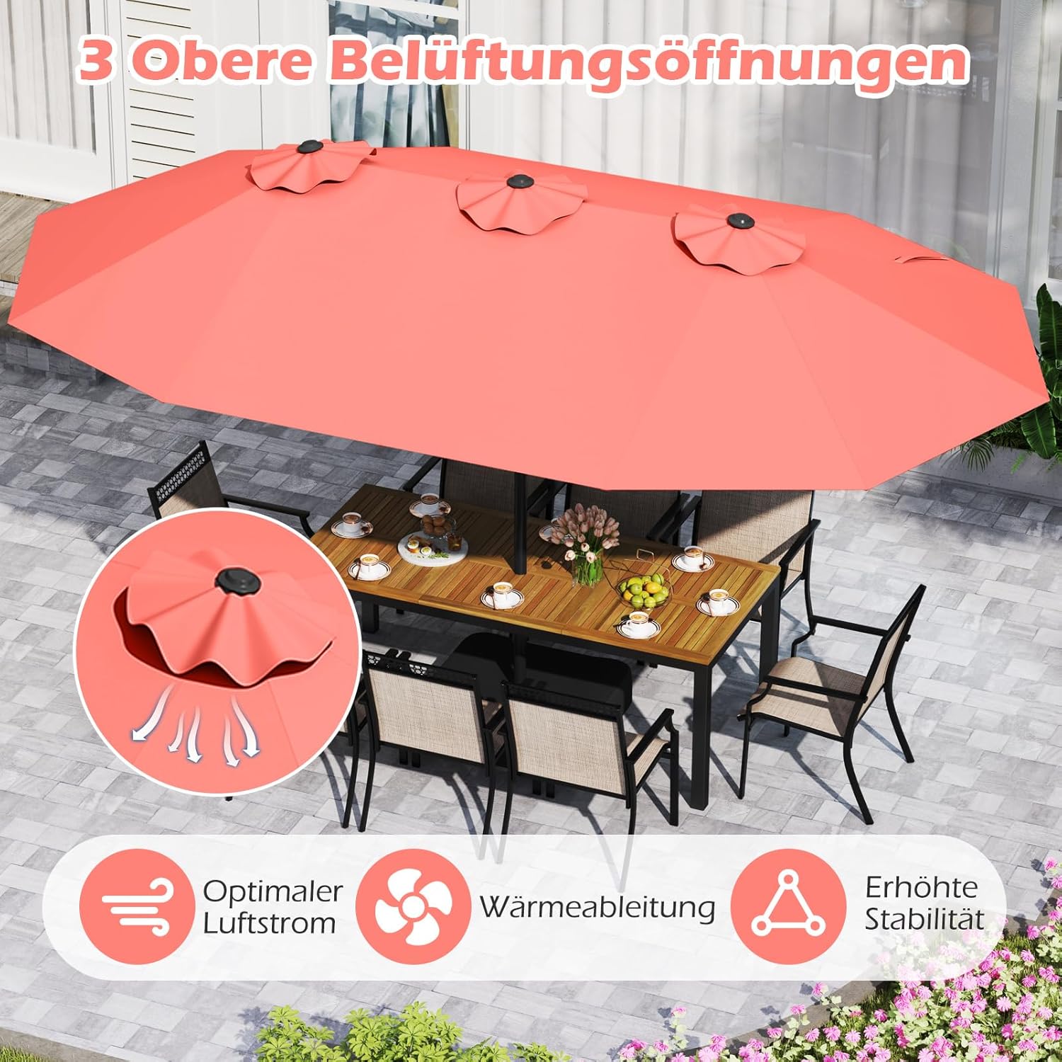 COSTWAY Parasol przeciwsłoneczny, prostokątny, 300 x 300 cm, duży parasol przeciwsłoneczny z korbą, parasol ogrodowy, odchylany o 360°, parasol tarasowy, do ogrodu, na taras, balkon (czarny)