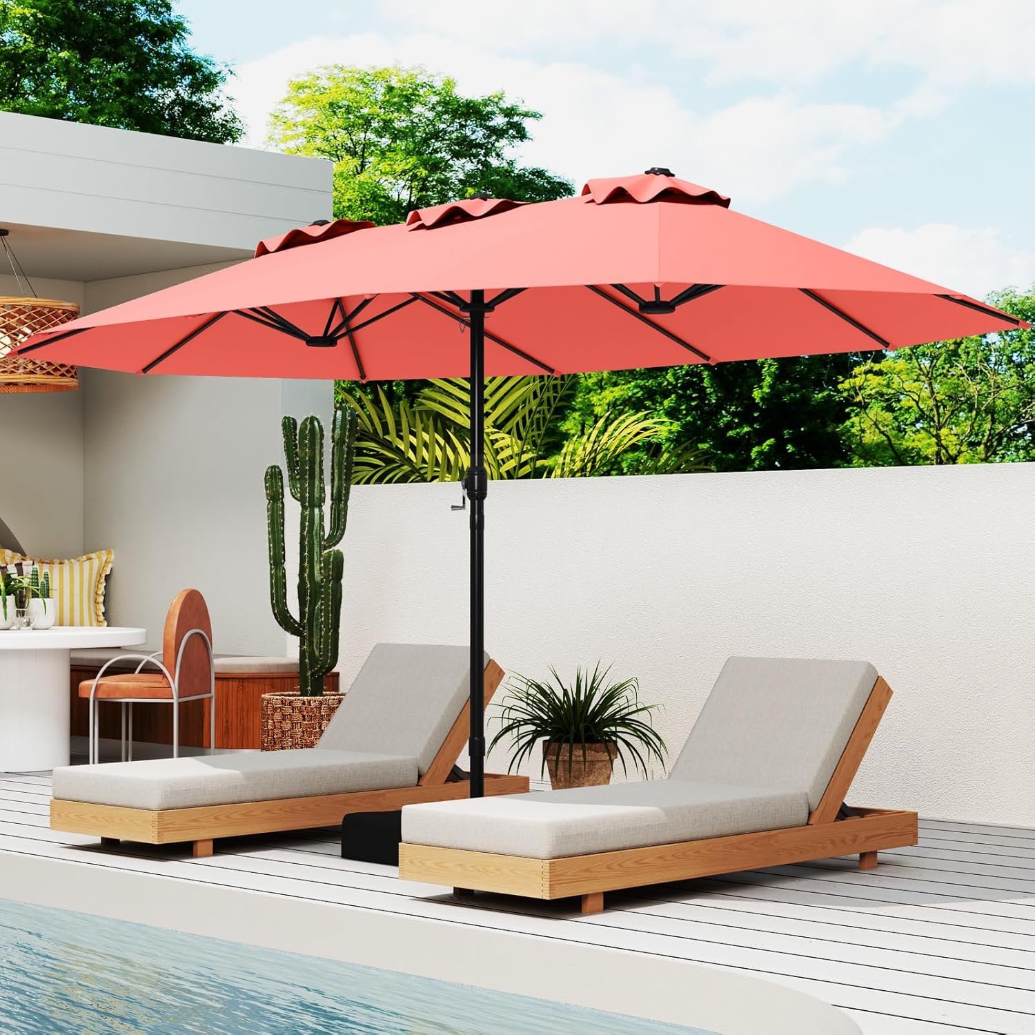 COSTWAY Parasol przeciwsłoneczny, prostokątny, 300 x 300 cm, duży parasol przeciwsłoneczny z korbą, parasol ogrodowy, odchylany o 360°, parasol tarasowy, do ogrodu, na taras, balkon (czarny)