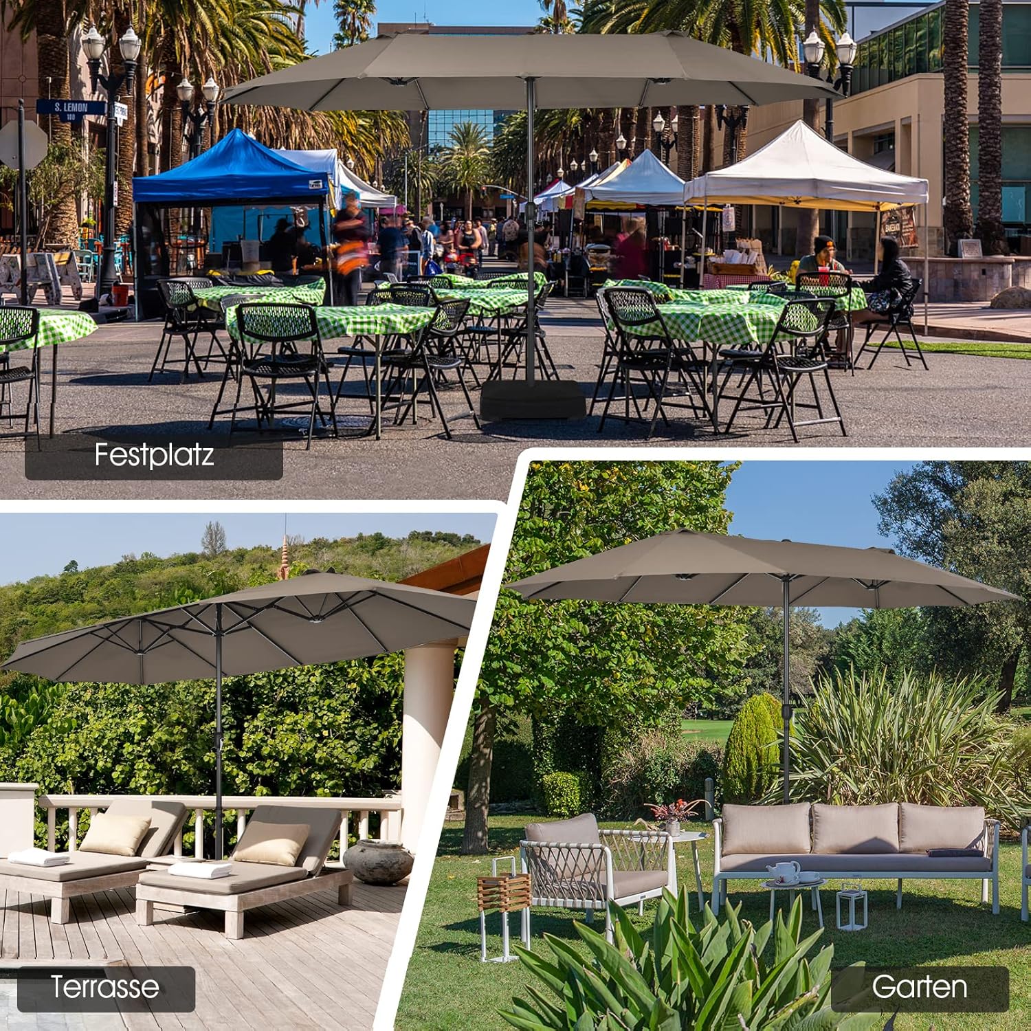 COSTWAY Parasol przeciwsłoneczny, prostokątny, 300 x 300 cm, duży parasol przeciwsłoneczny z korbą, parasol ogrodowy, odchylany o 360°, parasol tarasowy, do ogrodu, na taras, balkon (czarny)