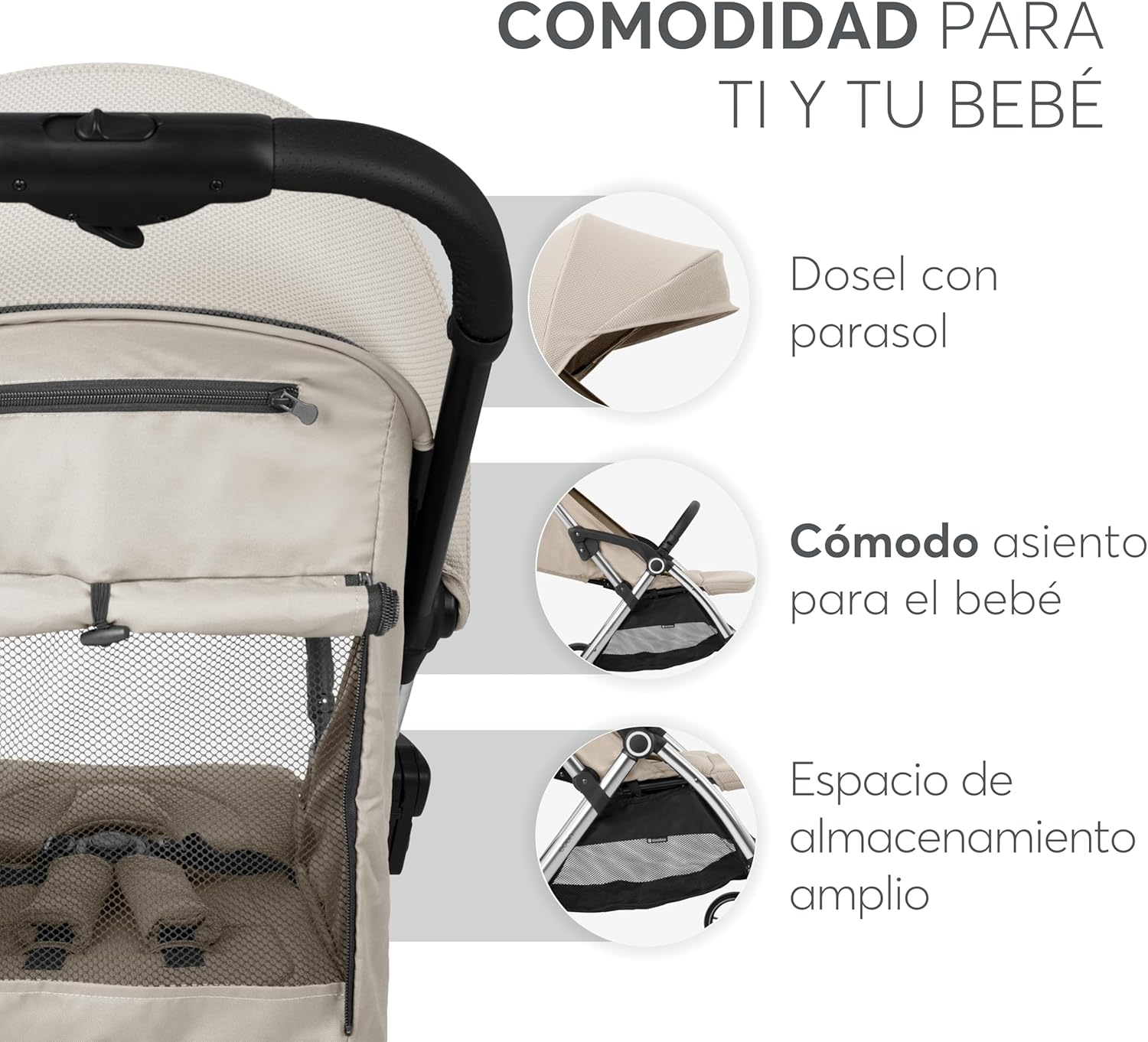 KikkaBoo EDEN Buggy, wózek dziecięcy do 22 kg, automatyczne składanie, pozycja nachylenia, ultralekki, kompaktowy, beżowy