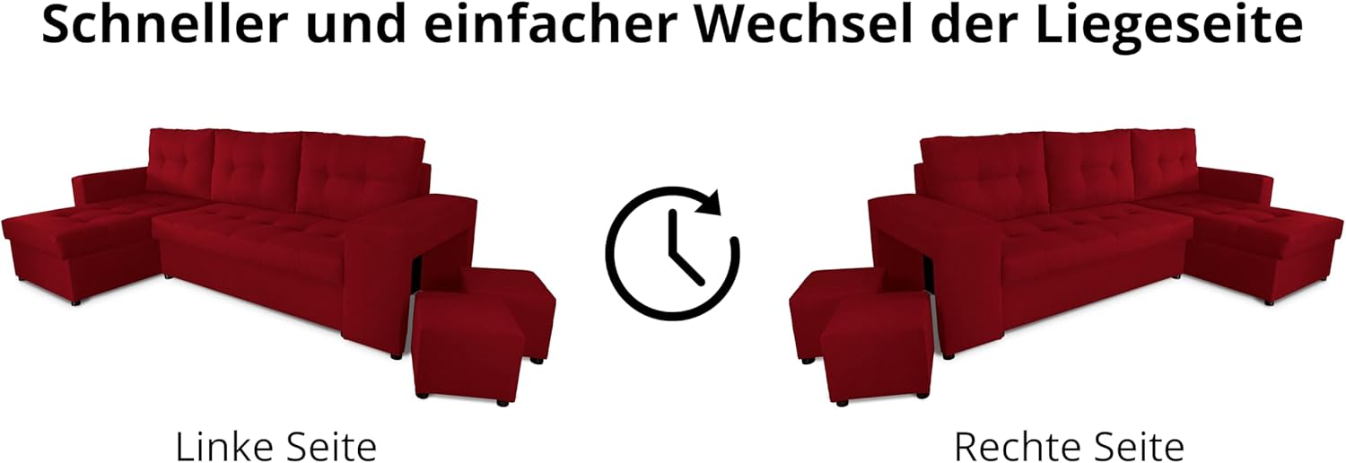 NAWSTOL - Sofa narożna Leon z funkcją spania i skrzynią na pościel – nowoczesna sofa do salonu – możliwość montażu z lewej lub prawej strony (szara + biała sztuczna skóra)
