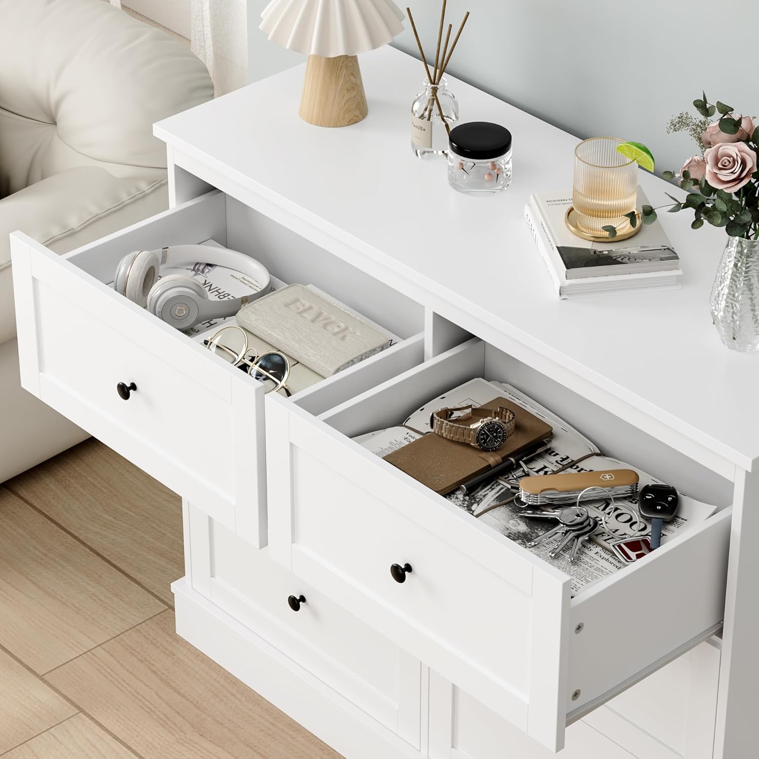 FOREHILL Komoda do sypialni biała szafka do przechowywania z 6 szufladami biała komoda szuflady do salonu przedpokoju 108 x 40 x 87 cm