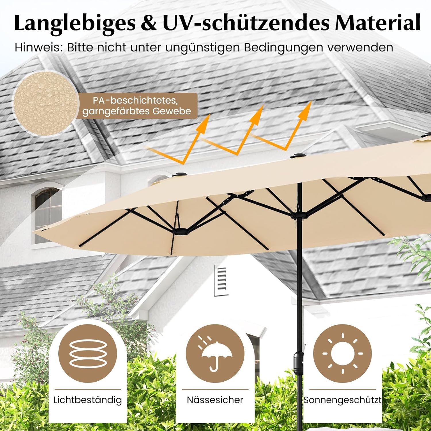 COSTWAY Parasol przeciwsłoneczny, prostokątny, 300 x 300 cm, duży parasol przeciwsłoneczny z korbą, parasol ogrodowy, odchylany o 360°, parasol tarasowy, do ogrodu, na taras, balkon (czarny)