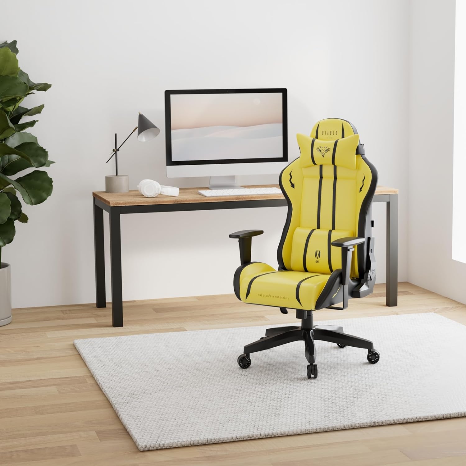 Diablo X-One 2.0 Fotel Gamingowy Krzesło Biurowe Dla Gracza Obrotowy Regulowane Podłokietniki Ekoskóra Ergonomiczny Design Funkcja Bujania Poduszka Pod Kark i Lędźwie (Candy Rose, Normal)