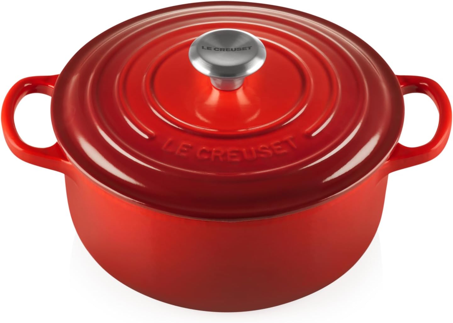 Le Creuset Signature żeliwne naczynie do pieczenia z pokrywką, Ø 26 cm, okrągłe, nadaje się do wszystkich rodzajów kuchenek i kuchenek indukcyjnych, pojemność: 5,3 l, 5,135 kg, kolor czerwony