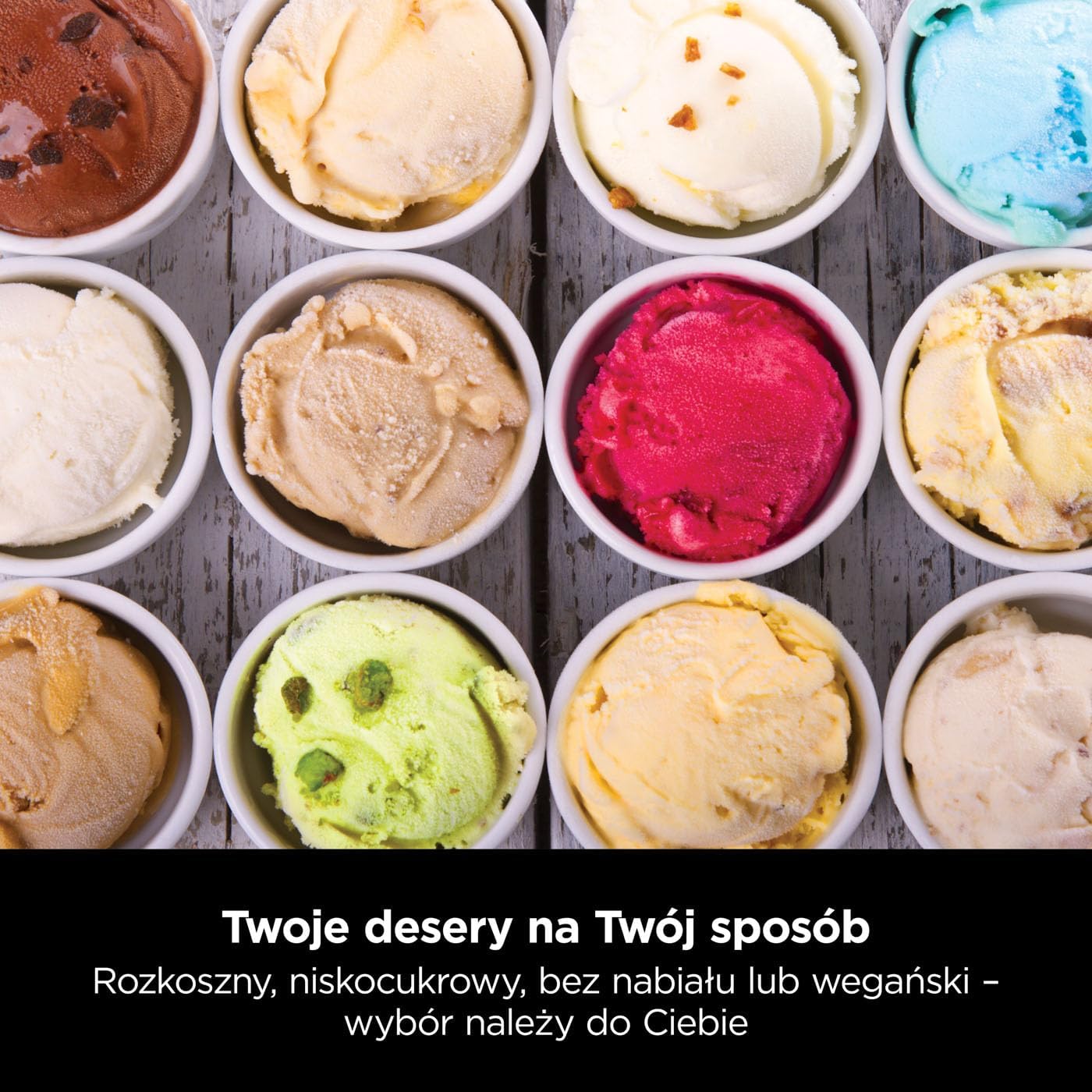 Ninja CREAMi Deluxe Maszyna do lodów i deserów z 2 tacami, 10 funkcji, robi lody, gelato, sorbety, mrożony jogurt, koktajle mleczne i nie tylko, opcja smakowa 2 w 1, srebrna, NC501EU